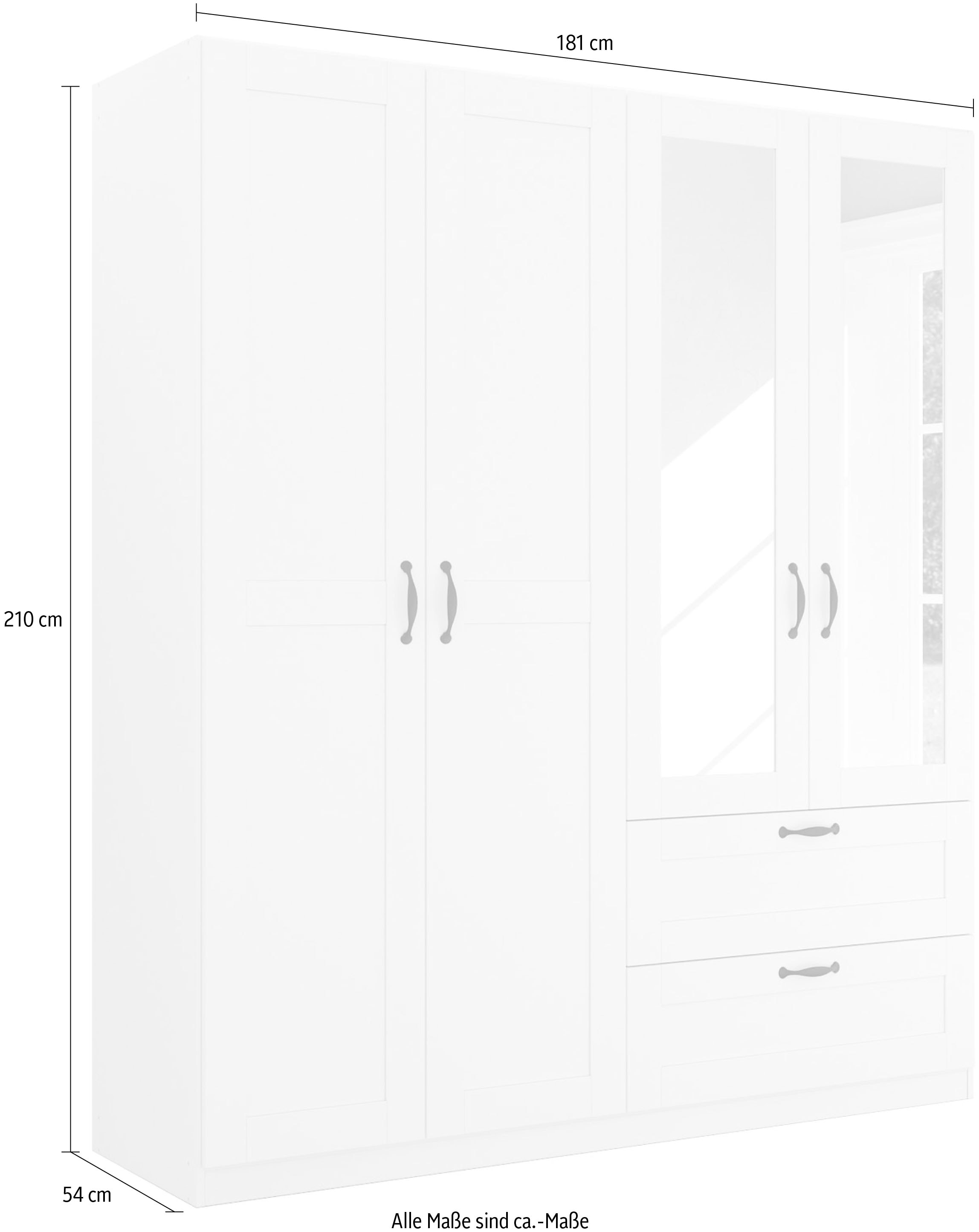 rauch Drehtürenschrank »Cottage by Quadra Spin«, in skandinavischem Landhausstil, mit Schubladen und Spiegel