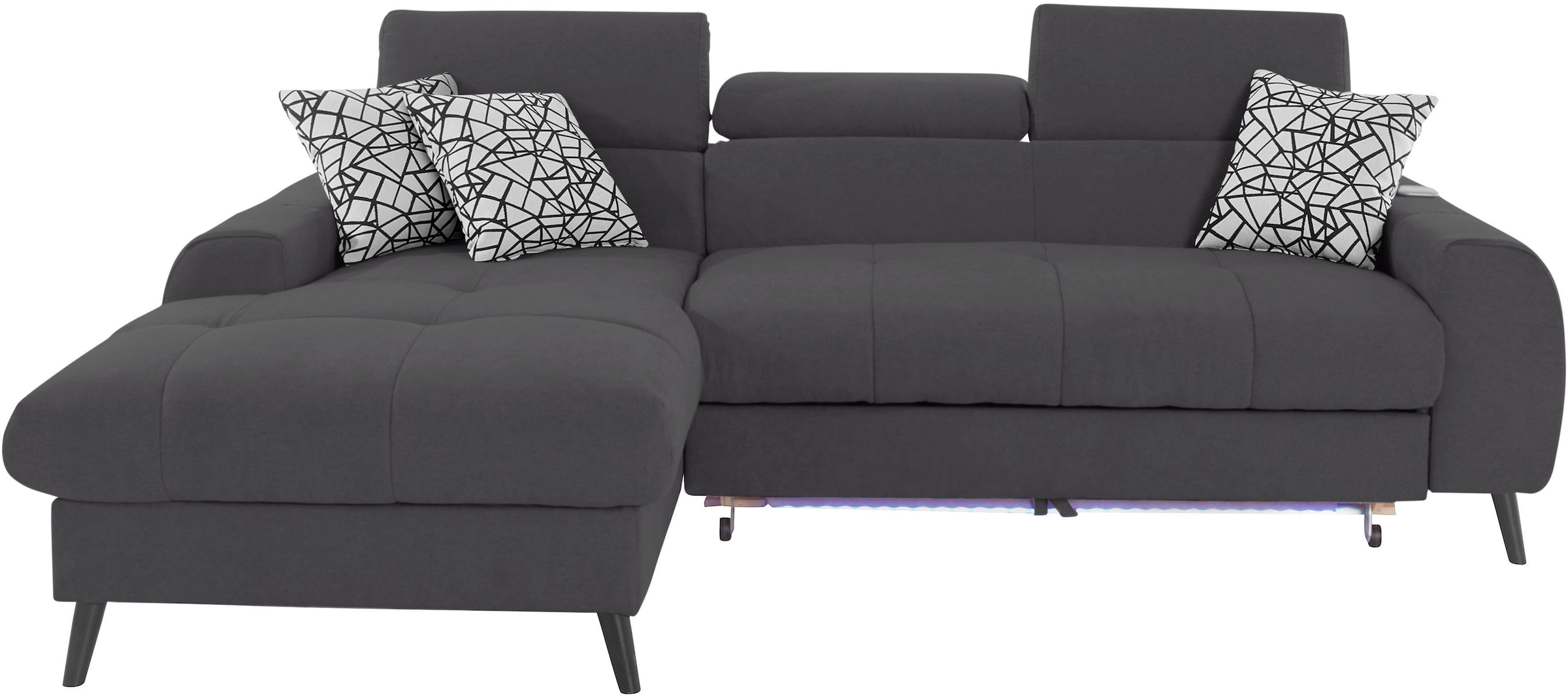 COTTA Ecksofa »Mia L-Form mit 3 Zierkissen« wahlweise mit Bettfunktion, Bettkasten, Beleuchtung & Wireless-Charger