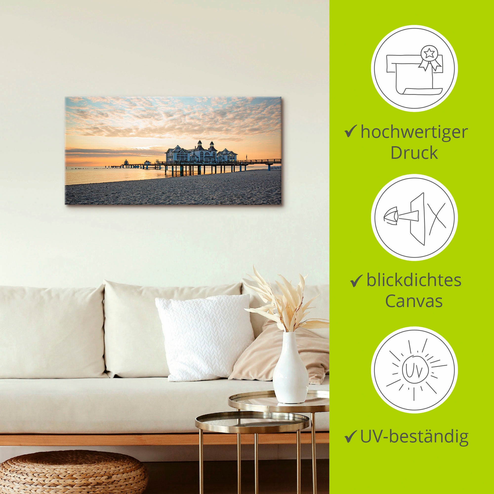 Artland Wandbild »Seebrücke Sellin bei Sonnenaufgang«, Strand, (1 St.), als Leinwandbild, Poster, Wandaufkleber in verschied. Größen
