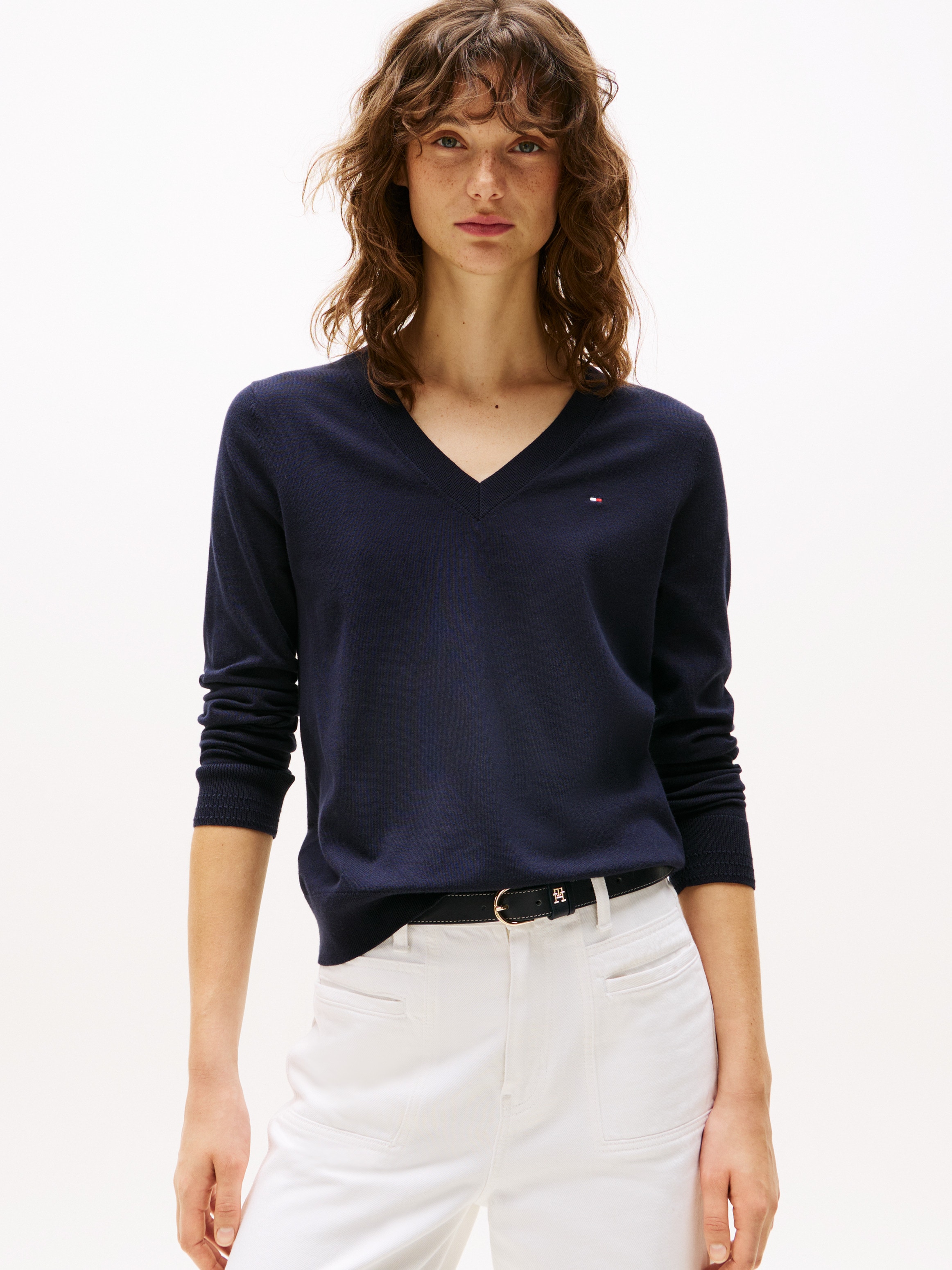 Tommy Hilfiger V-Ausschnitt-Pullover »CO JERSEY STITCH V-NK SWEATER«