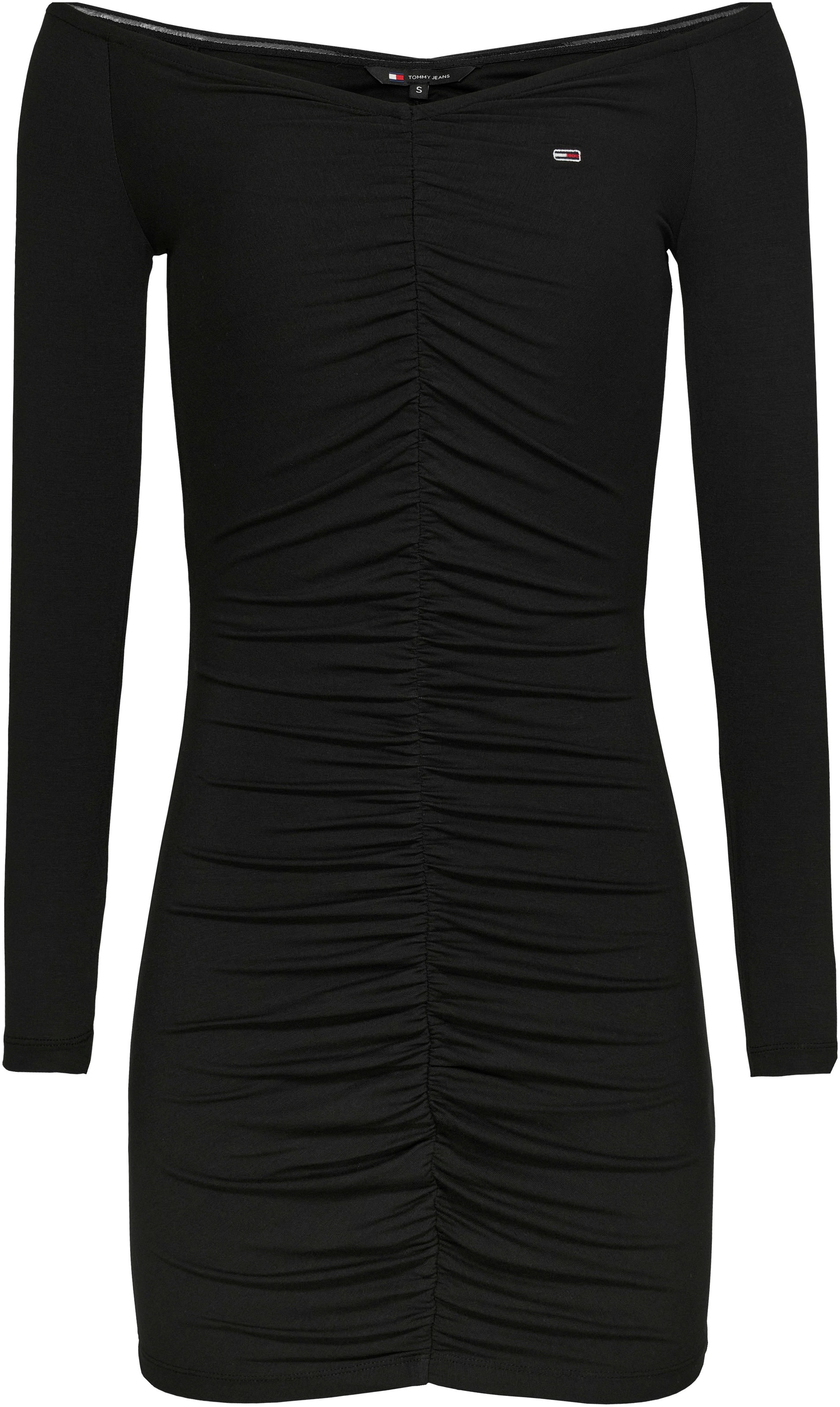 Tommy Jeans Jerseykleid »TJW OFF SHOULDER GATHER BODYCON«, mit Tommy Jeans Flagge