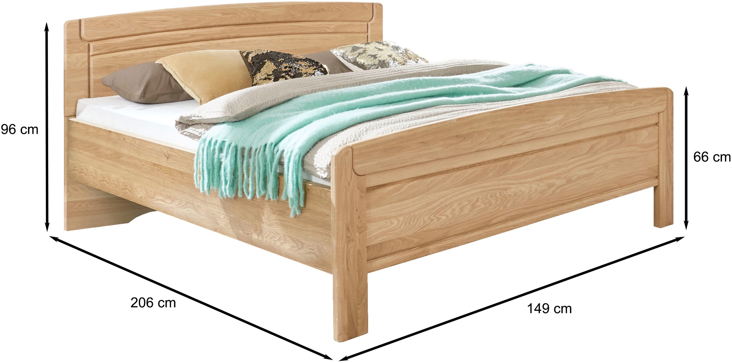 WIEMANN Holzbett »Kiruna, Bettgestell, Bettrahmen, teilmassiv Eiche«, (4-fache Liegehöhenverstellung, MADE IN GERMANY), Kopf- und Fußteil aus Massivholz, verschiedene Größen, in Komforthöhe