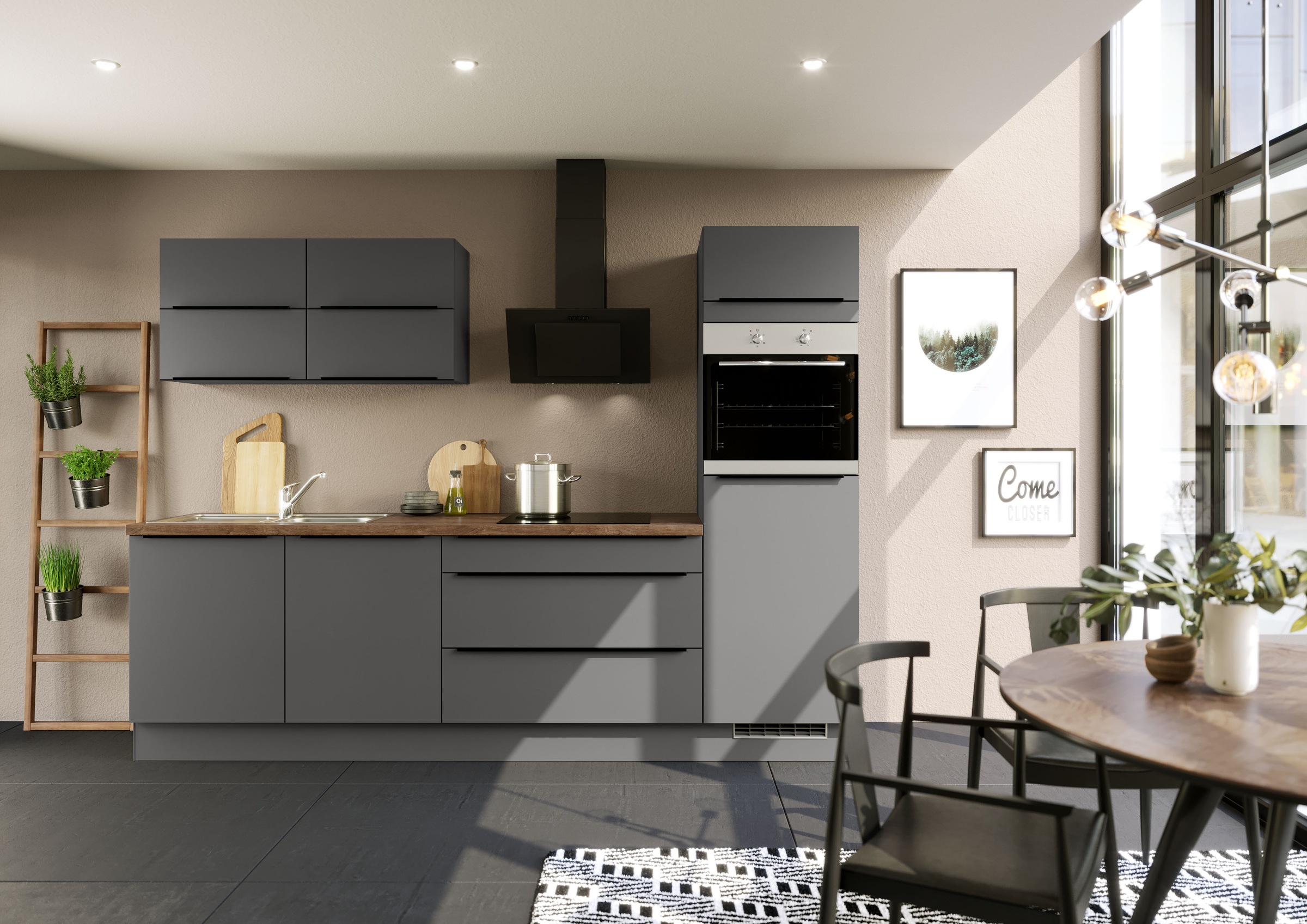 IMPULS KÜCHEN Küchenzeile »"Toledo", Ausrichtung wählbar, Schubkästen mit Soft-Close,« vormontiert, wahlweise mit E-Geräten, Breite 280 cm