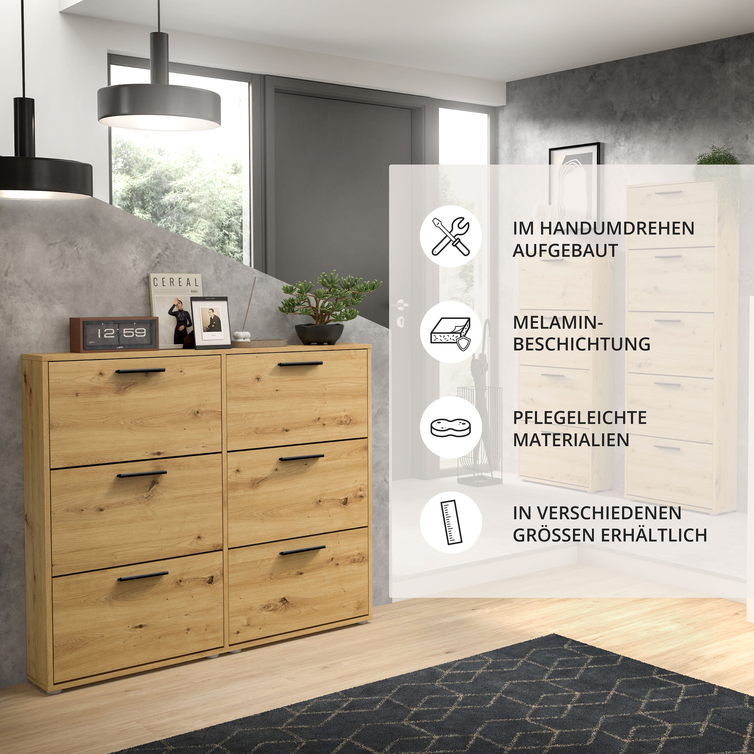 HBZ Schuhkipper »Sam Schuhkipper, Schuhschrank BxHxT 116x103x17 cm« 1 Stk. tlg. mit 6 Klappen