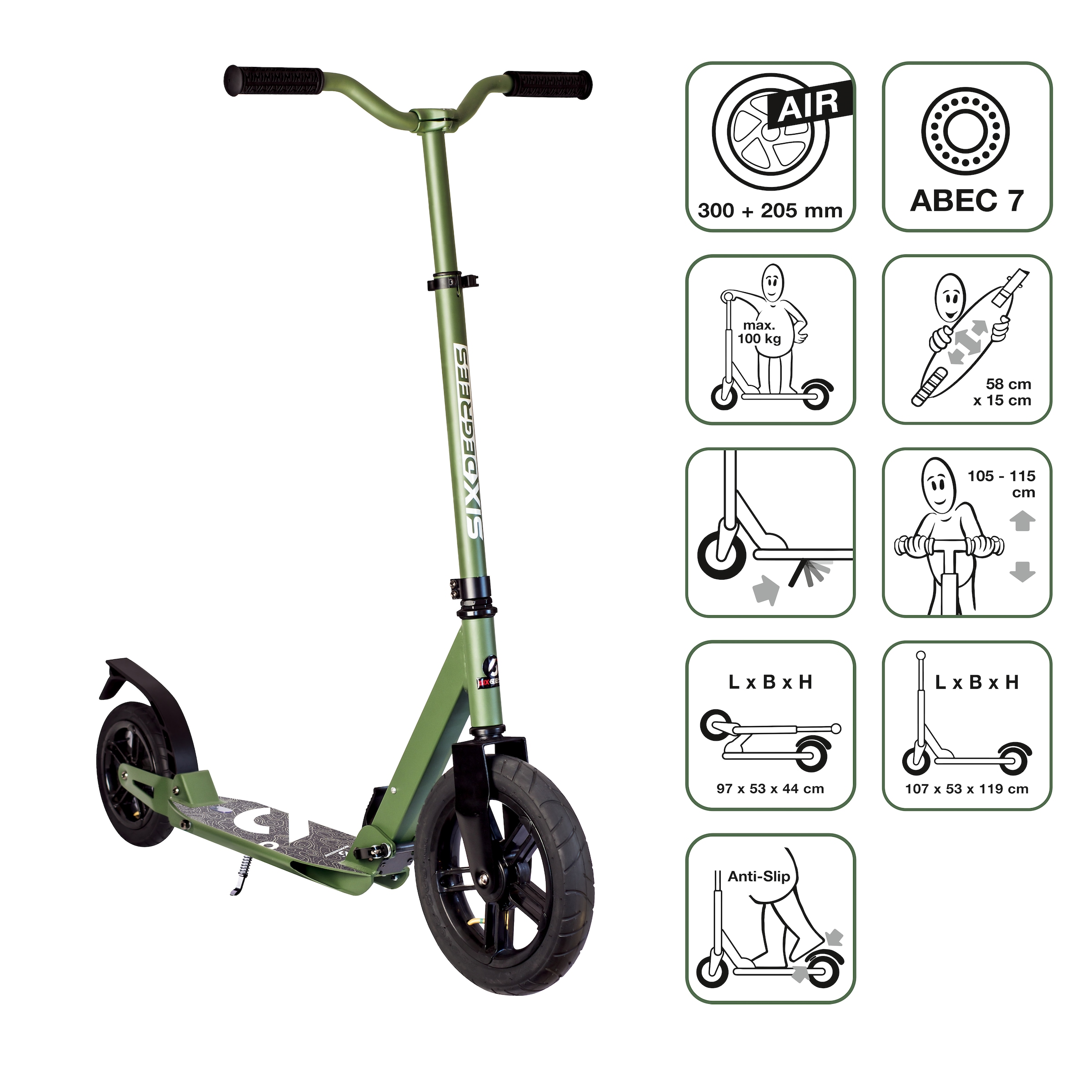Six Degrees Scooter »Aluminium Scooter All Terrain 300/205 mm«