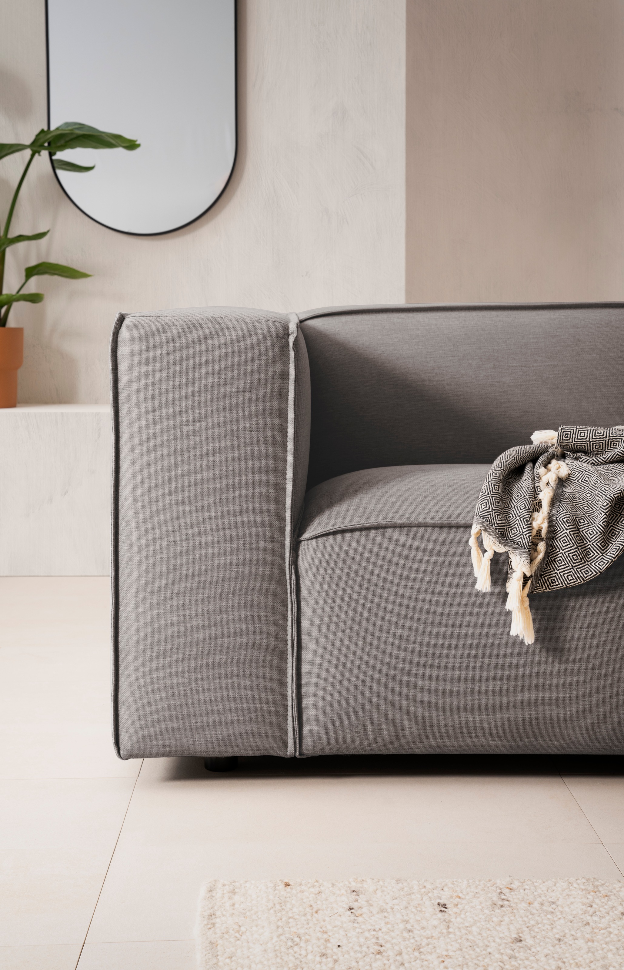 LeGer Home by Lena Gercke 3-Sitzer »PIARA, Couch mit Kedernaht, Sofa in Cord oder Leinenoptik«, schwarze Füße, bequemer Sitzkomfort