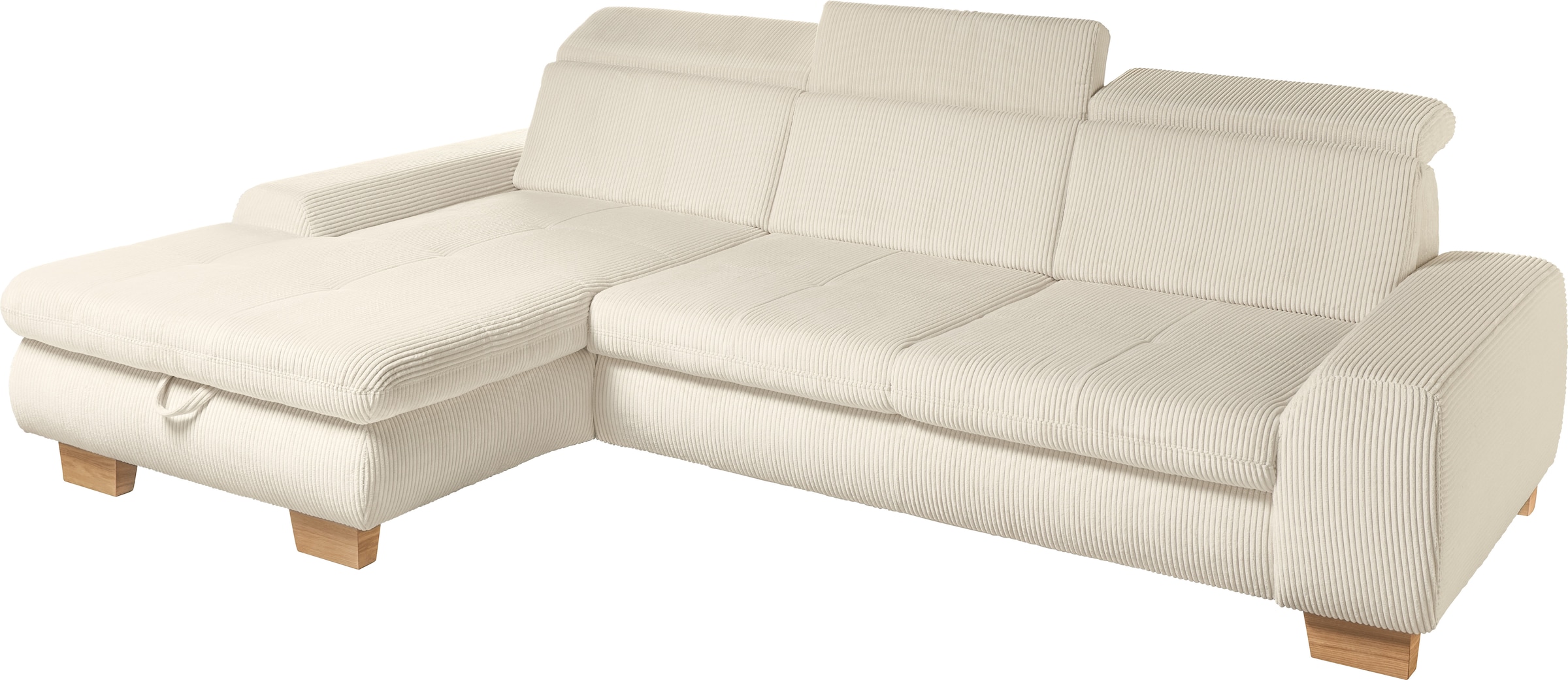 set one by Musterring Ecksofa »SO 3400 Sitzhöhe 47cm oder 49cm, Sitztiefe verstellbar, B/T: 307/195cm«, whlw. mit Funktion, Kaltschaum, in Cord, natur, Sitzhöhe 47