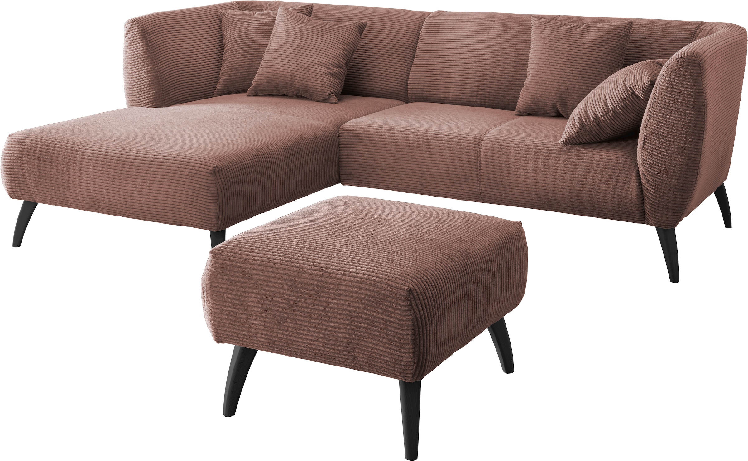 INOSIGN Ecksofa »Colori L-Form«, Holzfußfarbe wählbar, inkl. 4x Zierkissen