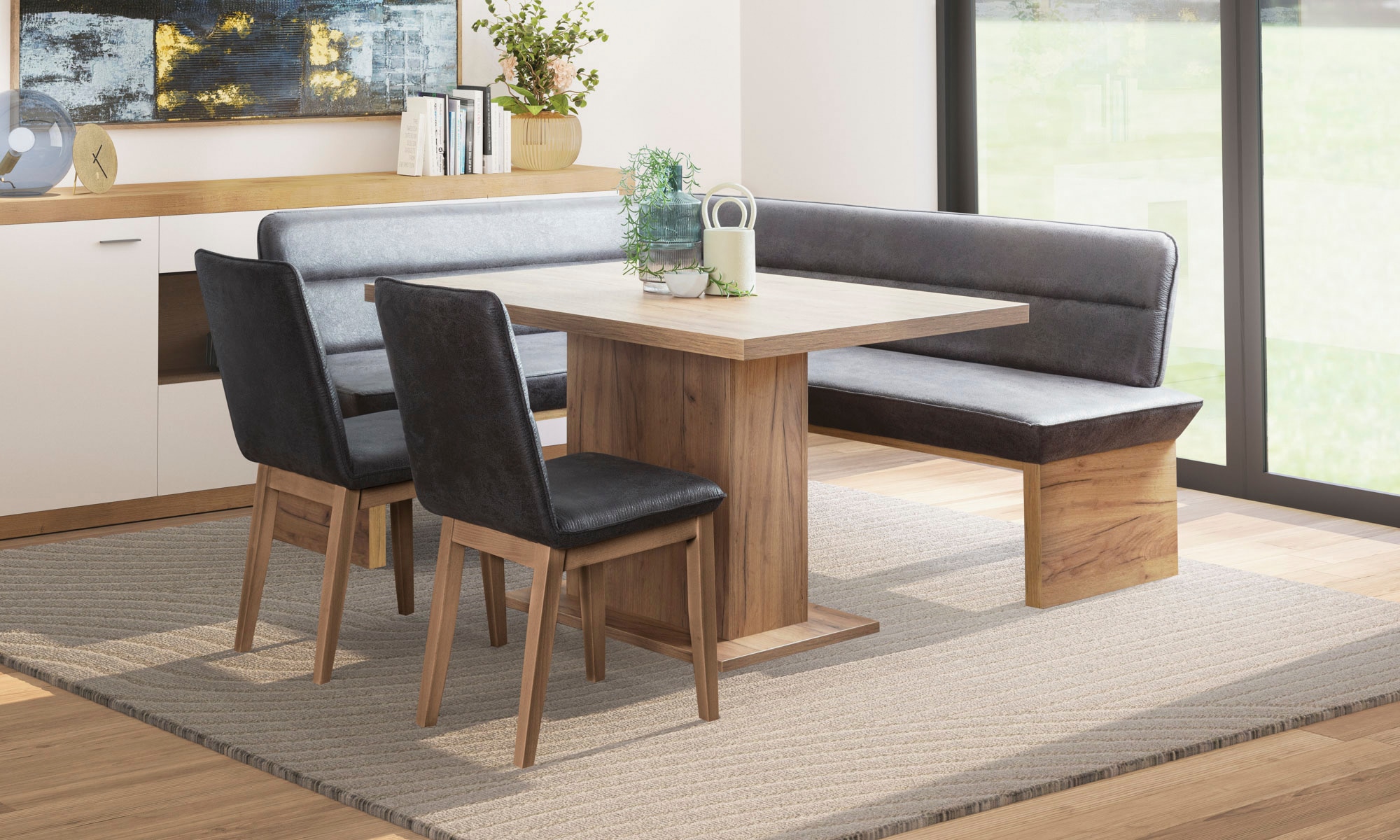 OTTO home Eckbankgruppe »Beluna + Cross Essecke Sitzgruppe Eckbank Küchenbank BESTSELLER« Set, Eckbank, 2 Stühle und Tisch, 4 tlg. Sitzgruppe Esszimmer Stühle Tisch und Bank bequem gepolstert