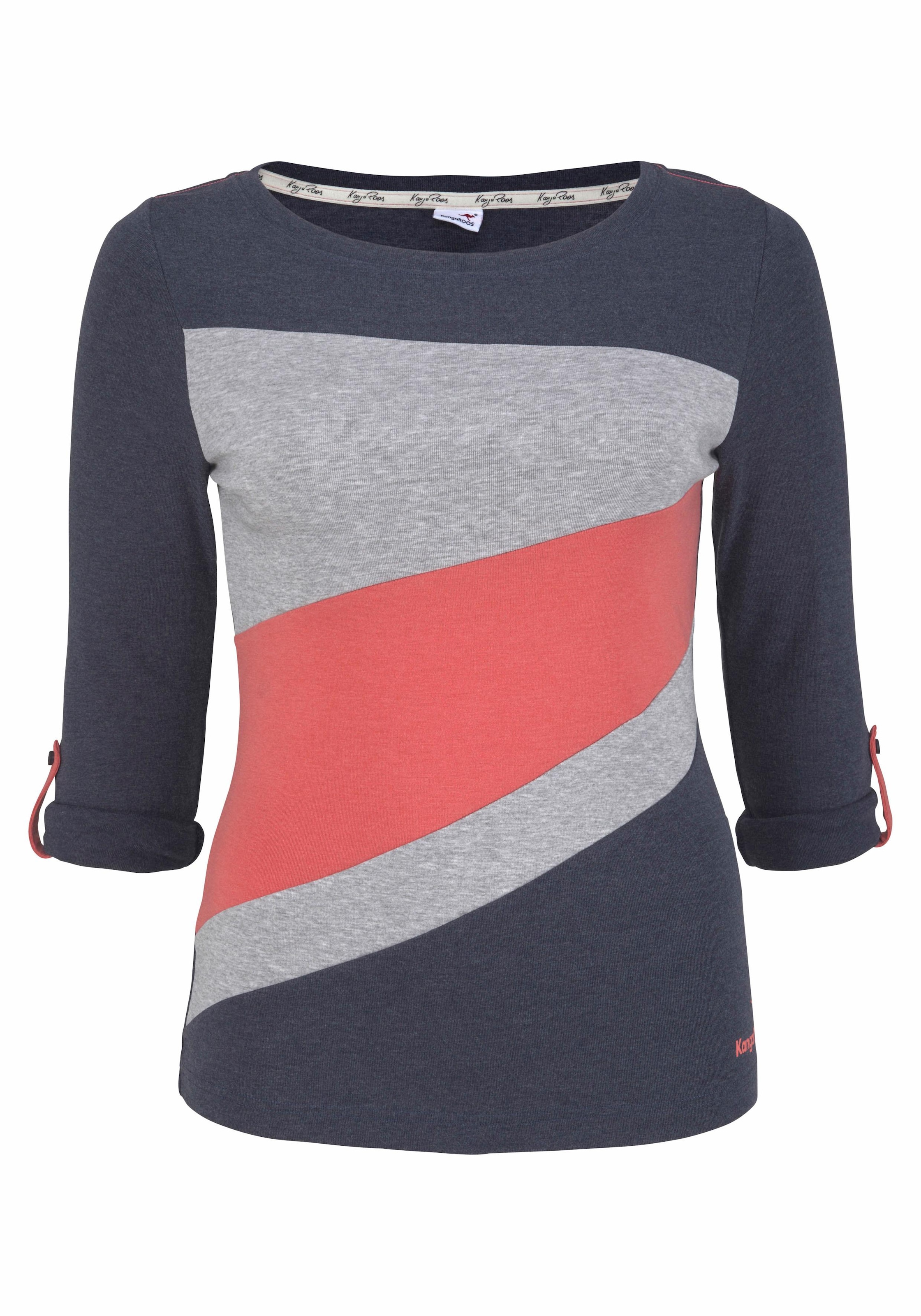 KangaROOS Longsleeve, Langarm, figurbetonte Passform, unifarben, Rundhalsausschnitt