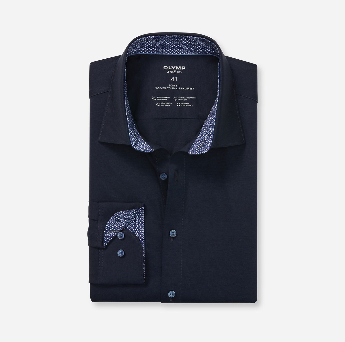 OLYMP Langarmhemd »24/Seven - Level Five«, Jerseyhemd, Businesshemd, body fit, New York Kentkragen

