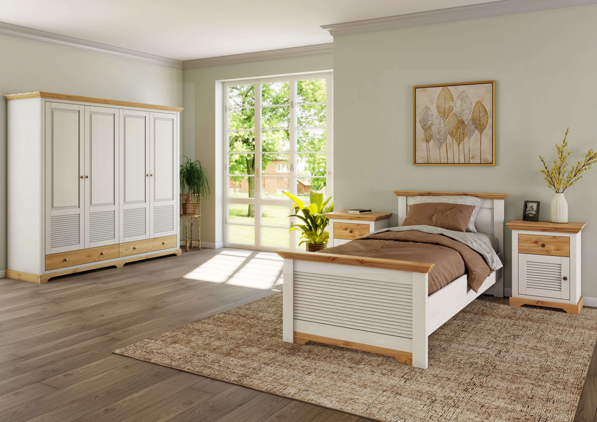 OTTO home Bett »Rauna, Landhausstil, edles Design mit Lamellen und Kassetten, 2 Farben« Breite/Belastbarkeit 180cm=220 KG, 90cm=120KG,  FSC® zertifiziertes Kieferholz, massive Qualität mit Lattenrost