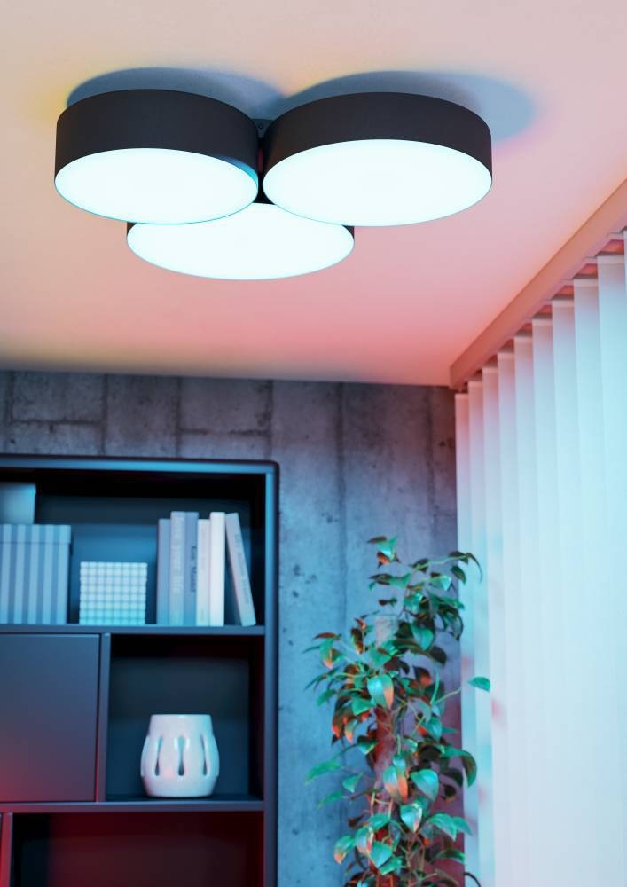 EGLO Deckenleuchte »BARBANO-Z Deckenlampe, schwarz weiß, ZigBee 3.0, Disco-Modus, Timer«, 3 flammig, Leuchtmittel LED-Modul | LED fest integriert, App und Sprachsteuerung Alexa, 60,5 x 56,5 x 9 cm, exkl. Fernbedienung