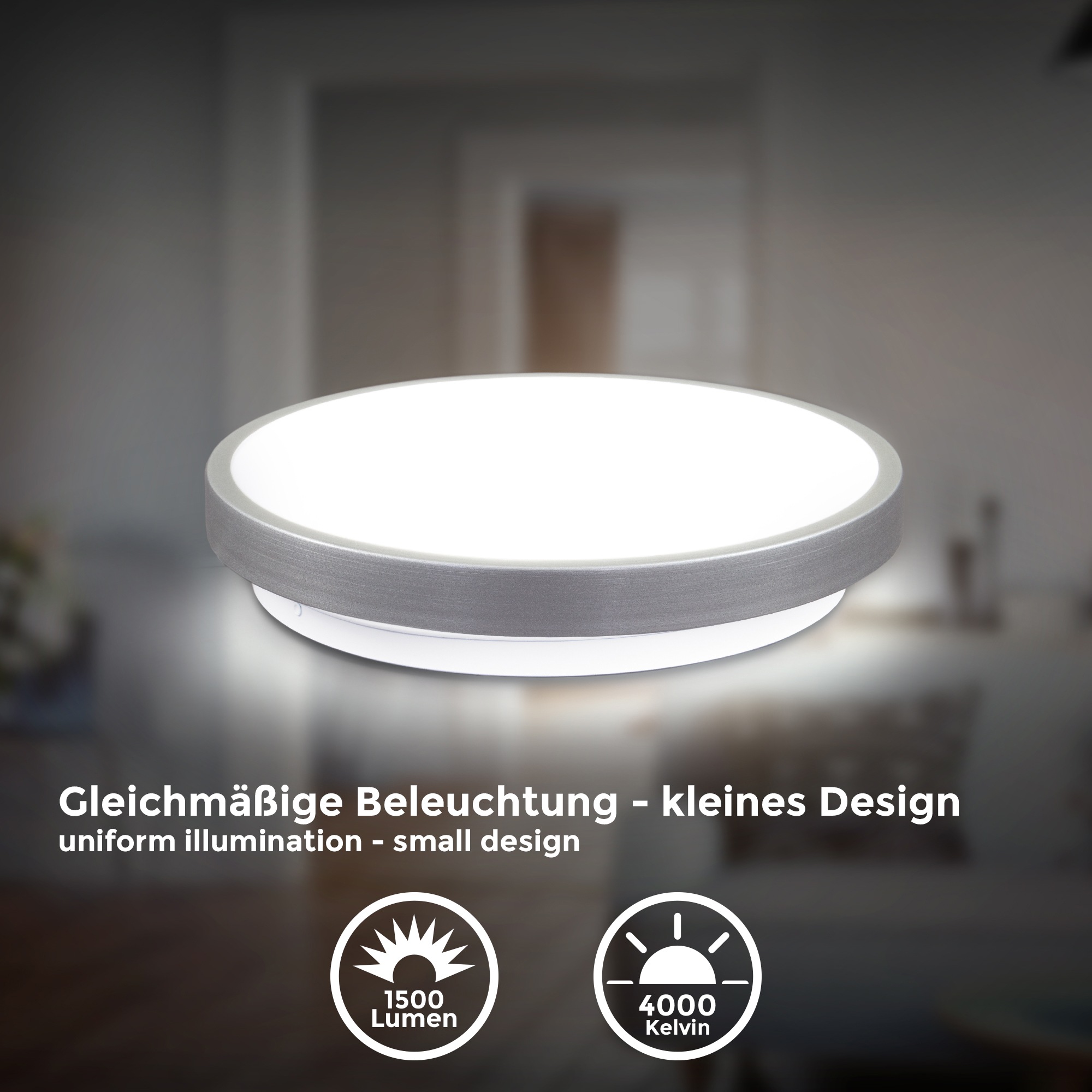 B.K.Licht LED Deckenleuchte, Material: Kunststoff-Metall, Farbe: weiß-titan, inkl. 1 x LED-Platine, 15 Watt, 1.500 Lumen, 4.000 Kelvin, nicht dimmbar