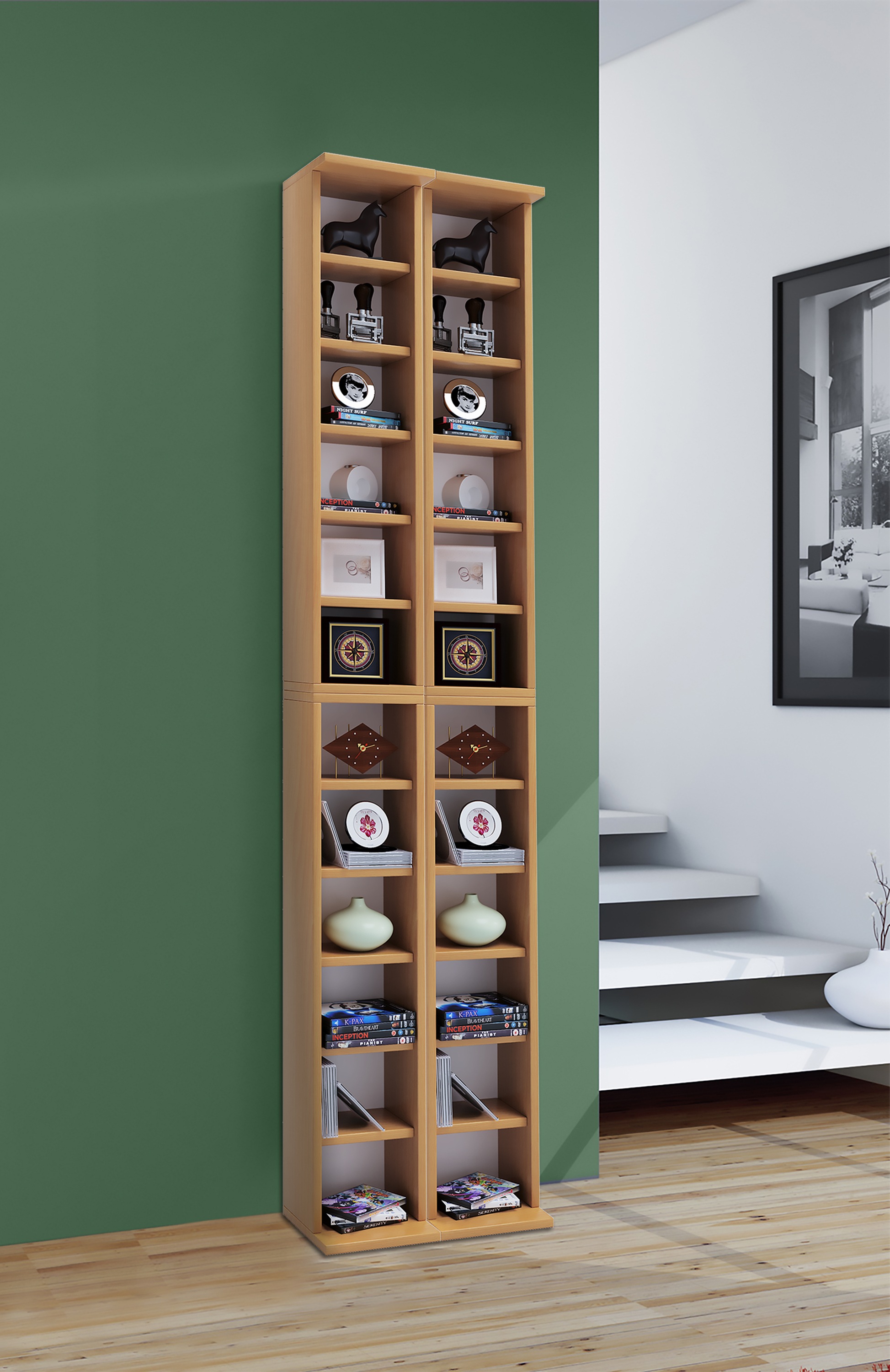 VCM Media-Regal »VCM Holz CD DVD Stand Regal | CD Regal mit Platz für 408 CDs oder 144 DVDs oder 80-Videos | Maße: H. 183 x B. 42 x T. 20 cm | Elegantes CD/DVD Regal | Blu ray Regal ¿ Almera«