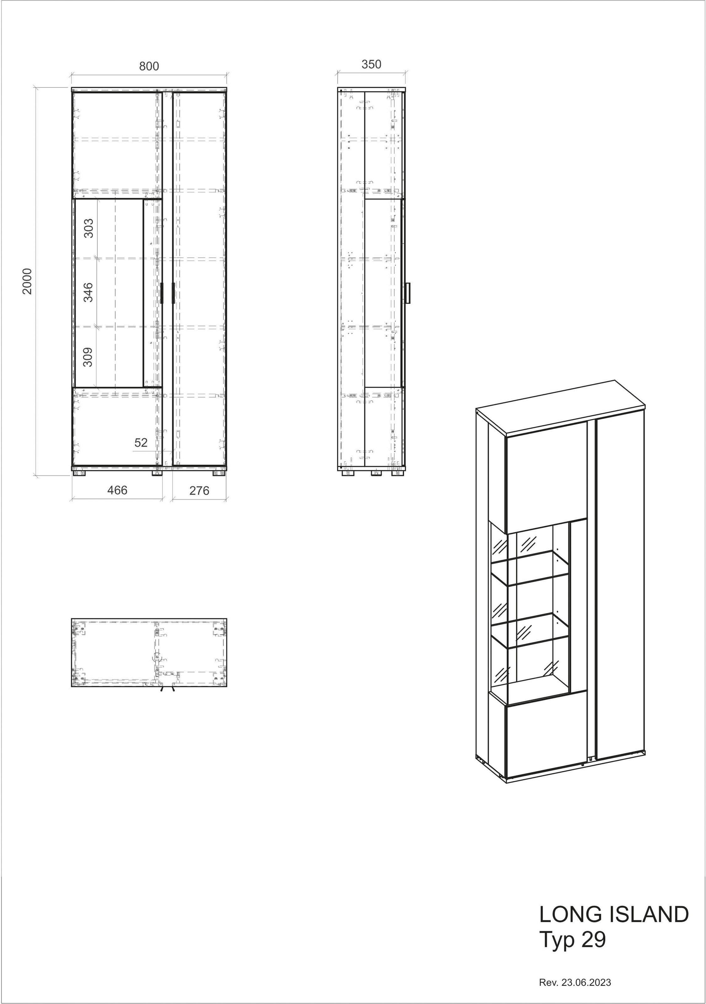 INOSIGN Vitrine »LONG ISLAND, Stauraumvitrine«, (1 St.), in moderner Trendfarbe,inklusive senkrechter Beleuchtung,Breite 80 cm