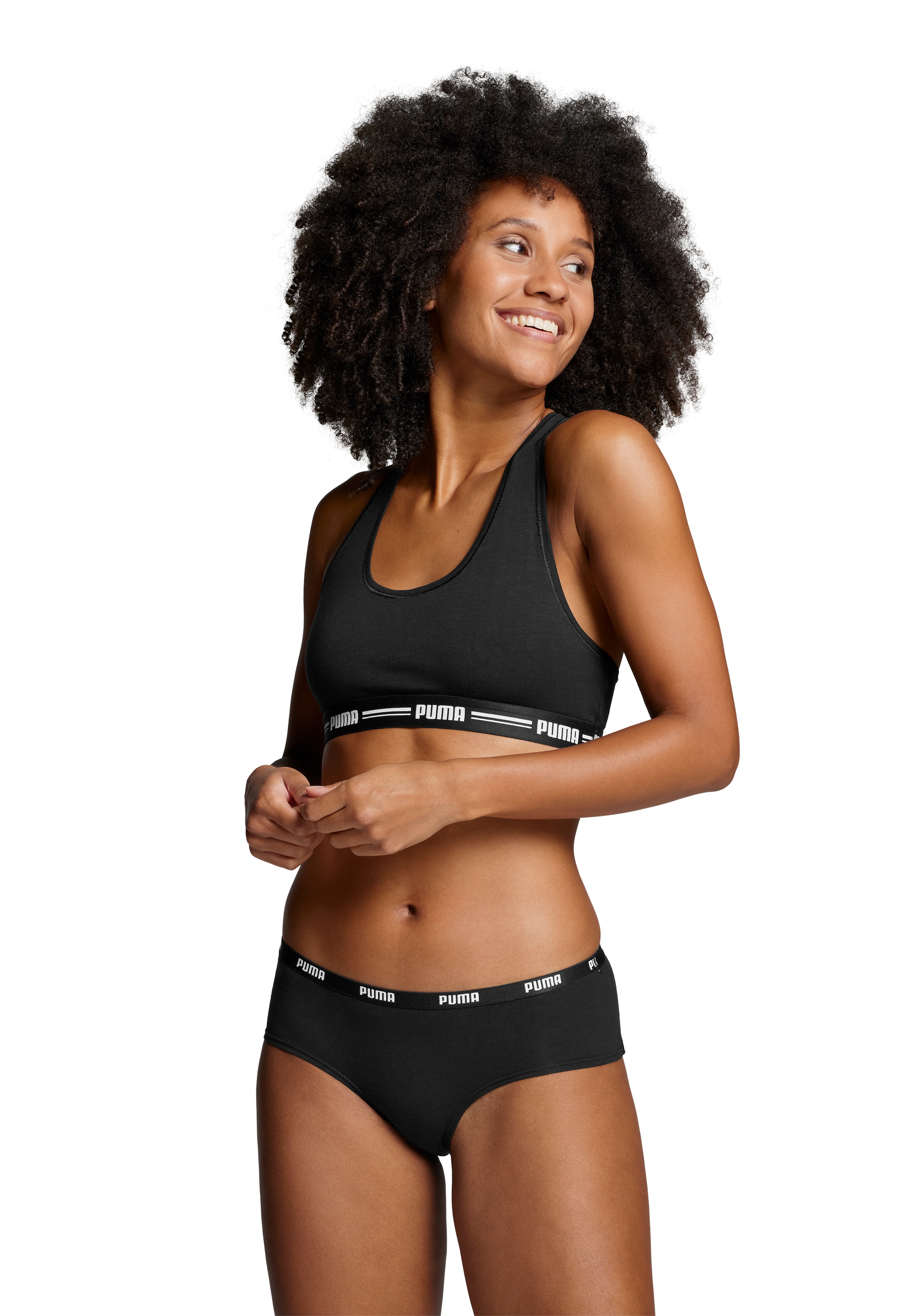 PUMA Hipster »PUMA WOMEN HIPSTER 2P«, (2er Pack), Mit elastischem Logobund