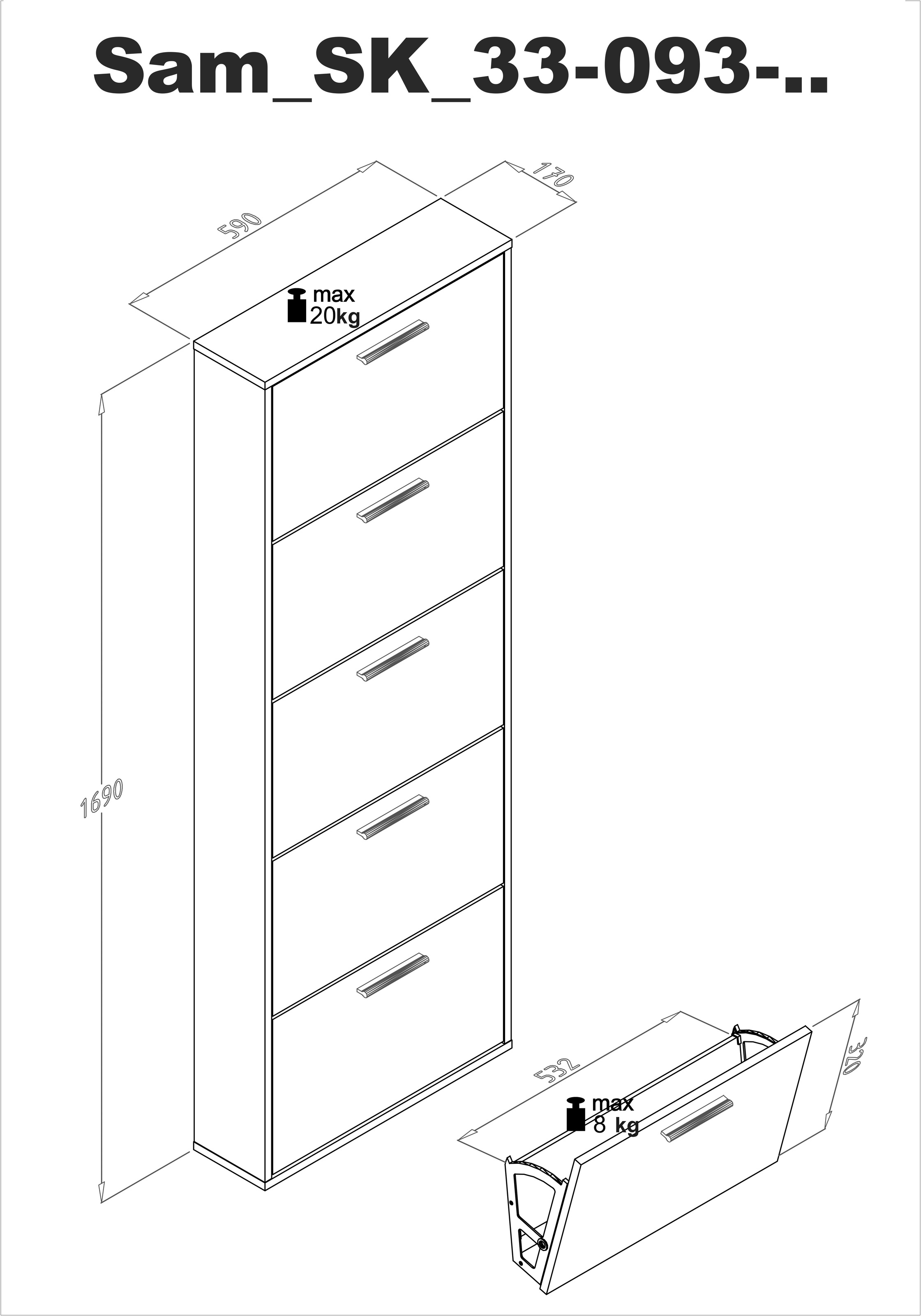 HBZ Schuhkommode »Sam Schuhkipper, Schuhschrank BxHxT 59x169x17 cm«, (1 St.), mit 5 Klappen