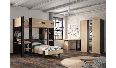 Jugendzimmer-Set »Duplex«, (4 St., Bett, Kleiderschrank, Schreibtisch, Hochbett)