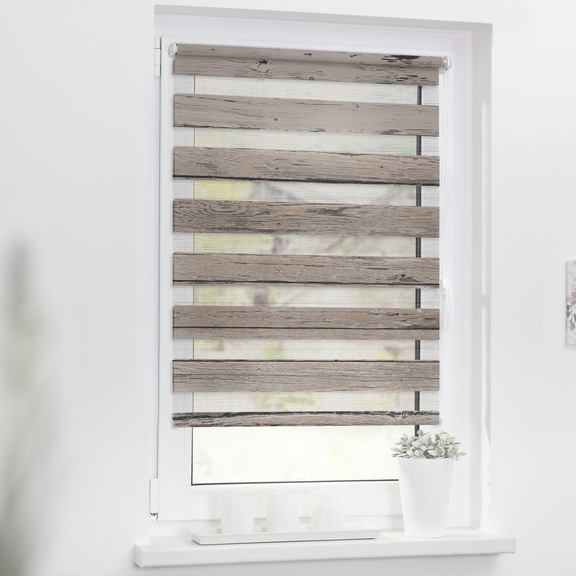 LICHTBLICK ORIGINAL Doppelrollo »Duo Rollo Motiv Bretter-Vintage«, Lichtschutz, ohne Bohren, freihängend, bedruckt