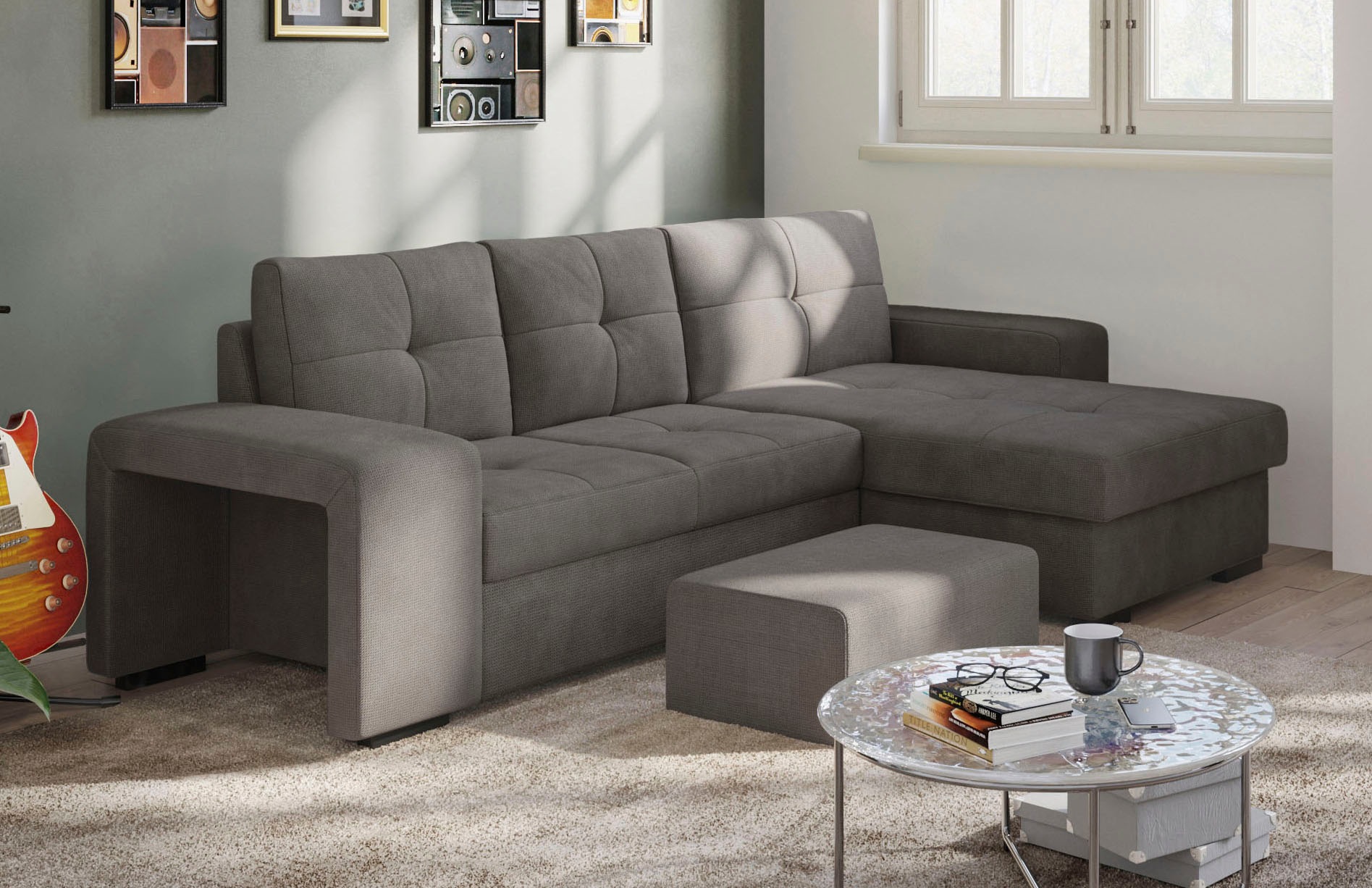 COTTA Ecksofa »Mattina L-Form«, mit Hocker, wahlweise mit Bettfunktion & Bettkasten