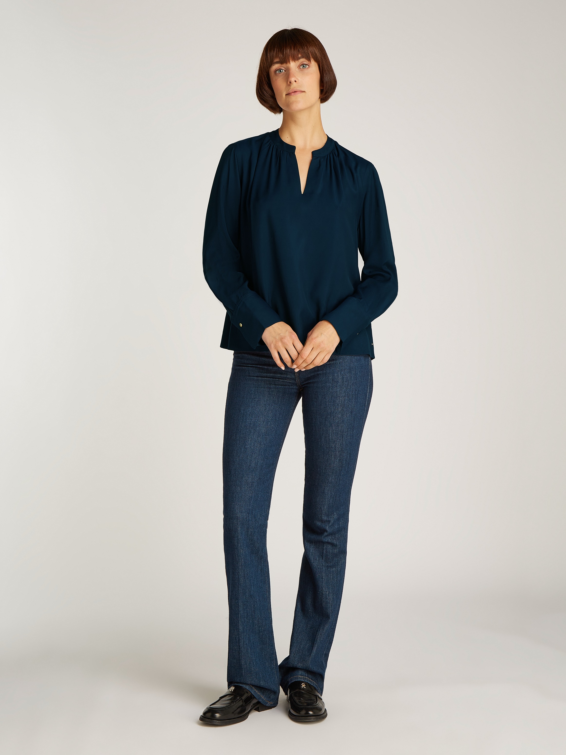 Tommy Hilfiger Langarmbluse »SOFT VIS V NECK LS BLOUSE«, mit Raffungen