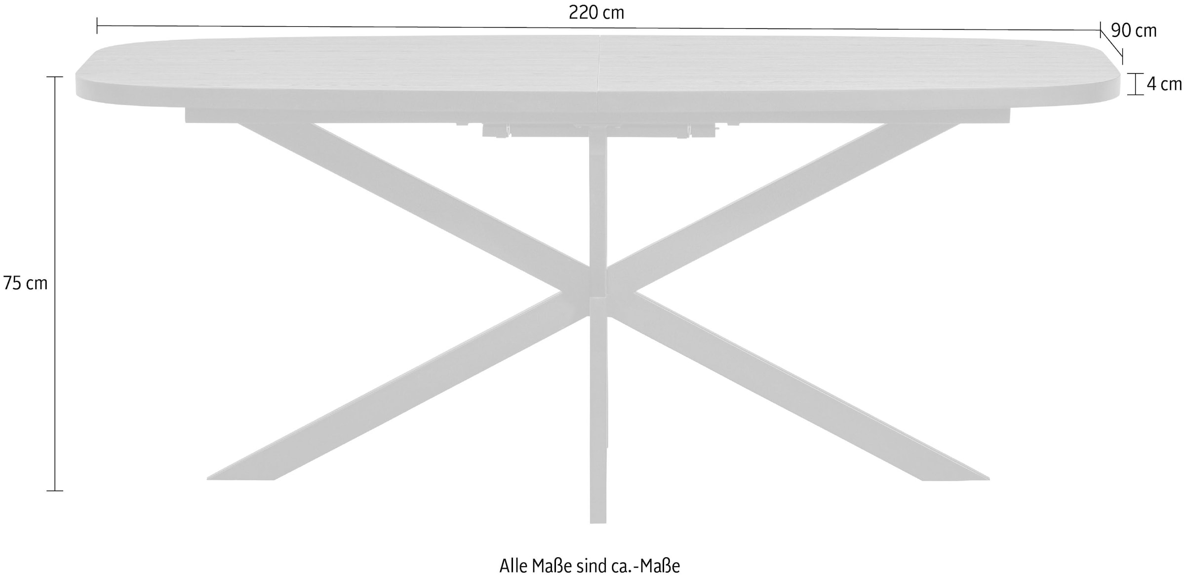 WOOOD Esstisch »Arros MDF Lackiert Ausziehbar, B 220 x T 90 x H 75 cm« Ovale Form, Tragkraft Mittelteil 100 kg, sichtbare Maserung