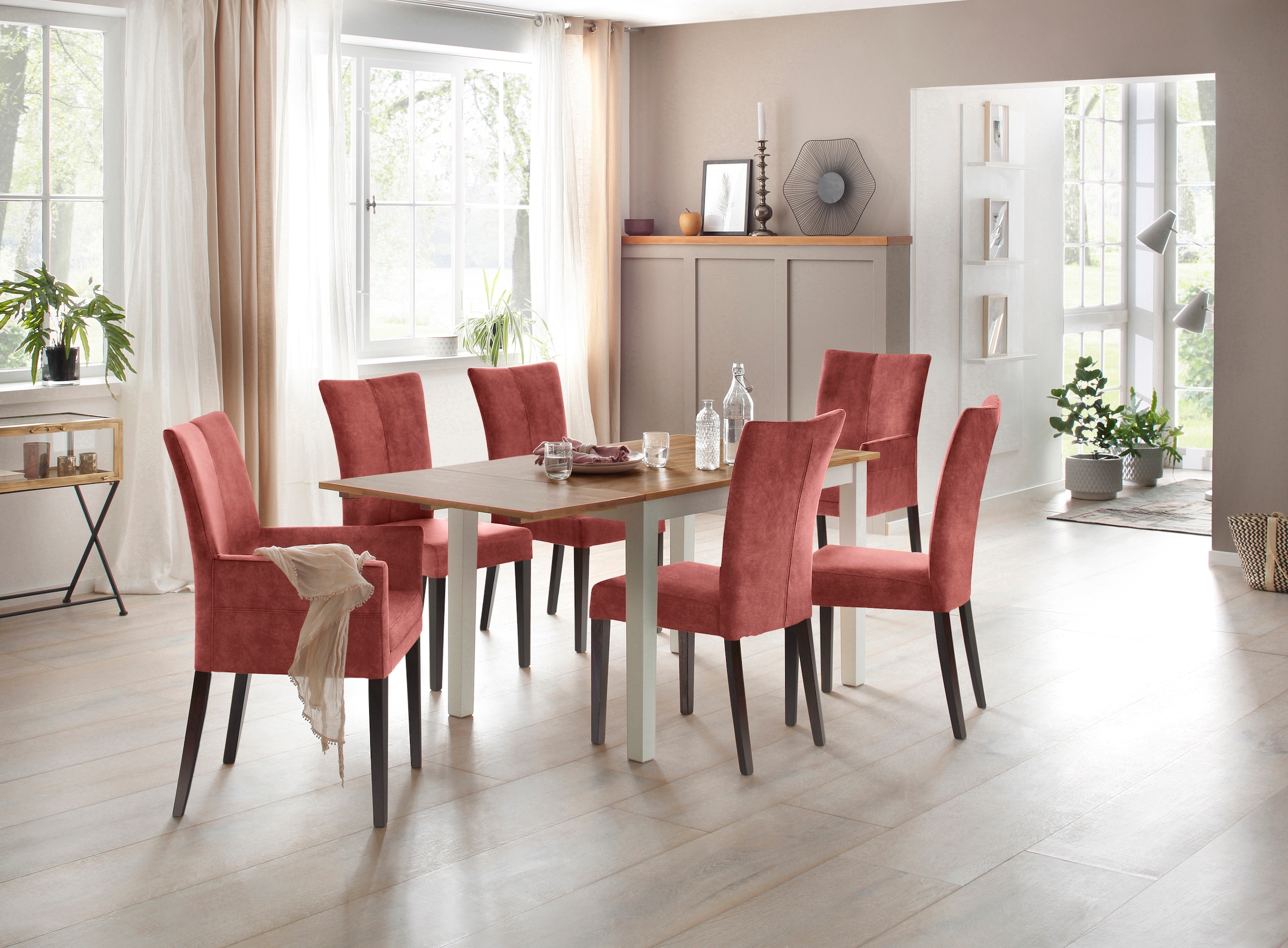 Home affaire 4-Fußstuhl »Aspen«, (Set), 2 St., Samtvelours, Beine aus massiver Buche, wengefarben lackiert