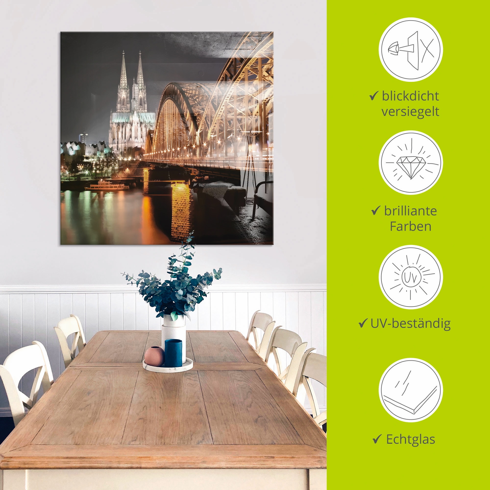 Artland Glasbild »Köln Skyline Collage V«, Brücken, (1 St.), in verschiedenen Größen