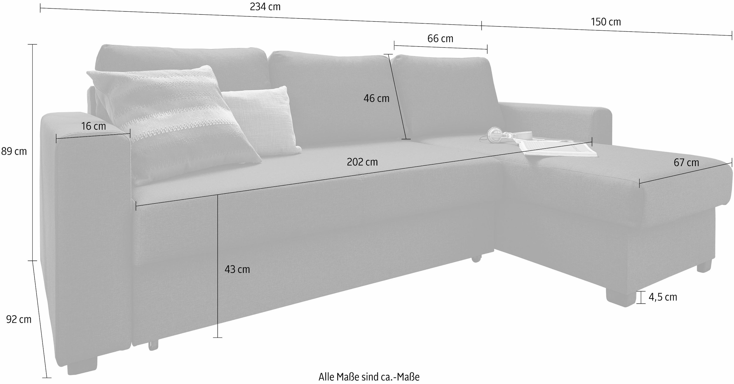 ATLANTIC home collection Ecksofa montierbar Bettkasten, Recamiere Bettfunktion rechts kaufen links und bequem »Dublin«, oder