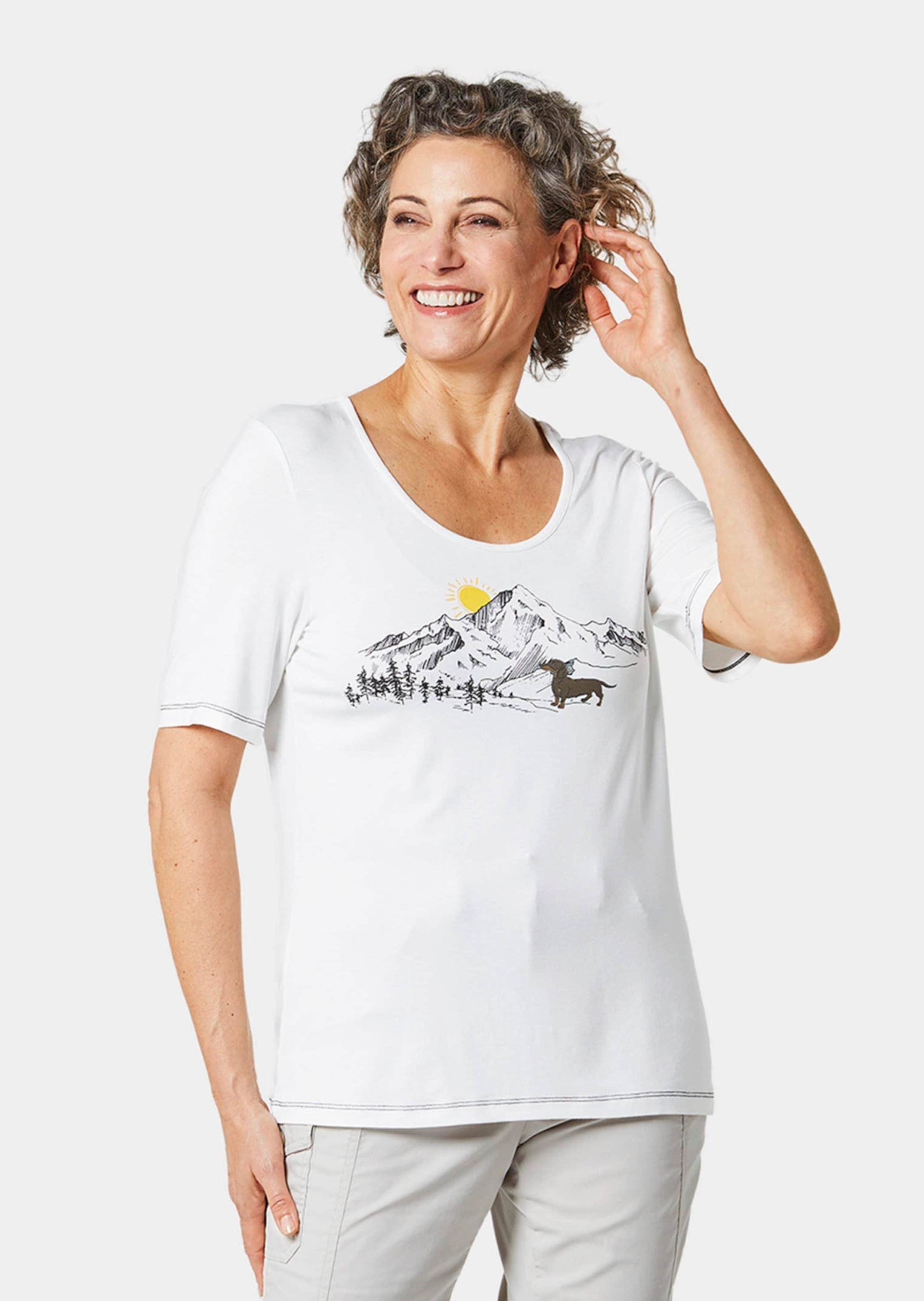 GOLDNER Kurzarmshirt »Trageangenehmes Shirt mit Frontprint«