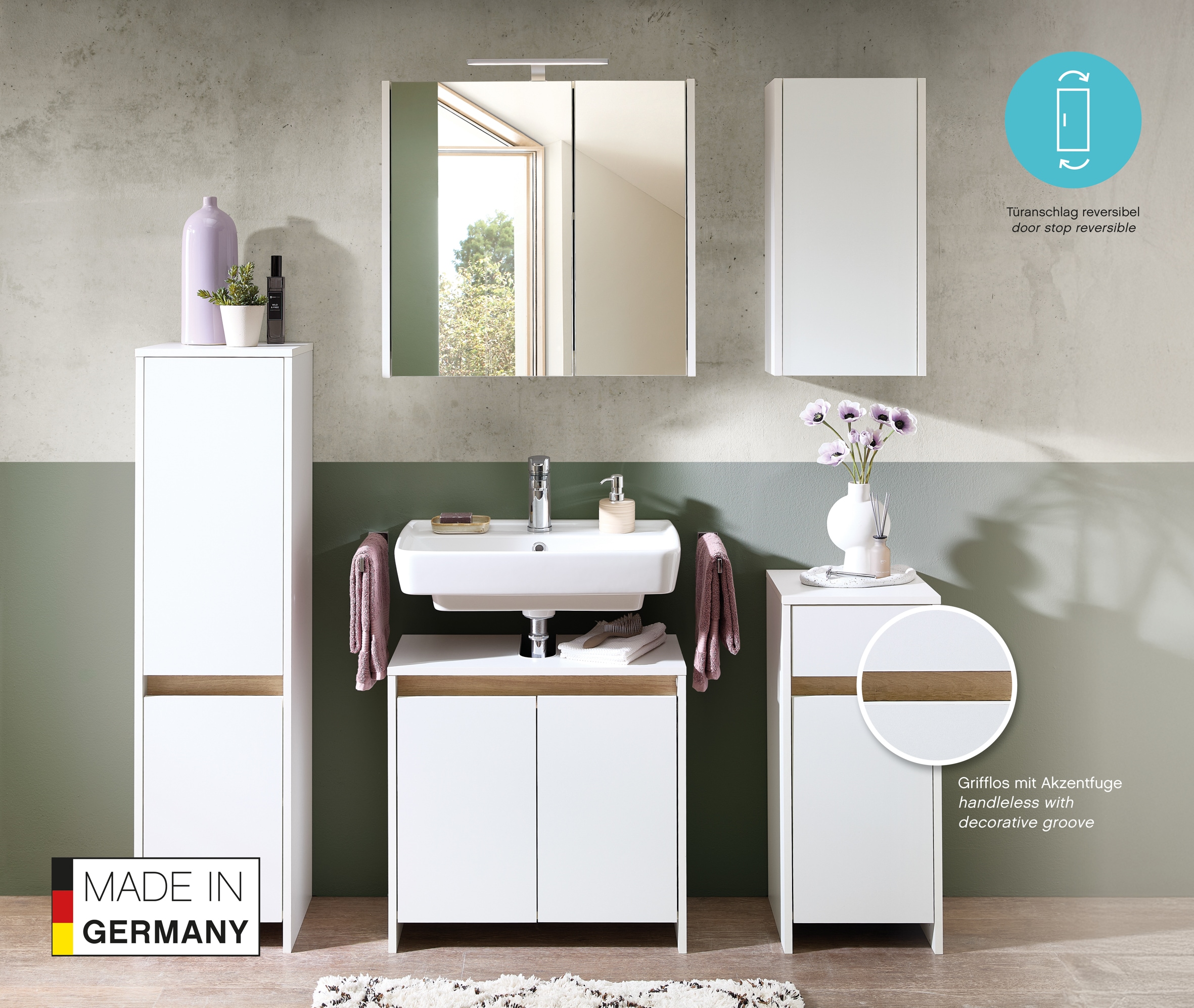 Saphir Midischrank »Quickset 100, Badschrank 32,4 cm breit, 2 Türen«, 2 Einlegeböden, Badezimmer-Midischrank, mit Akzentfuge