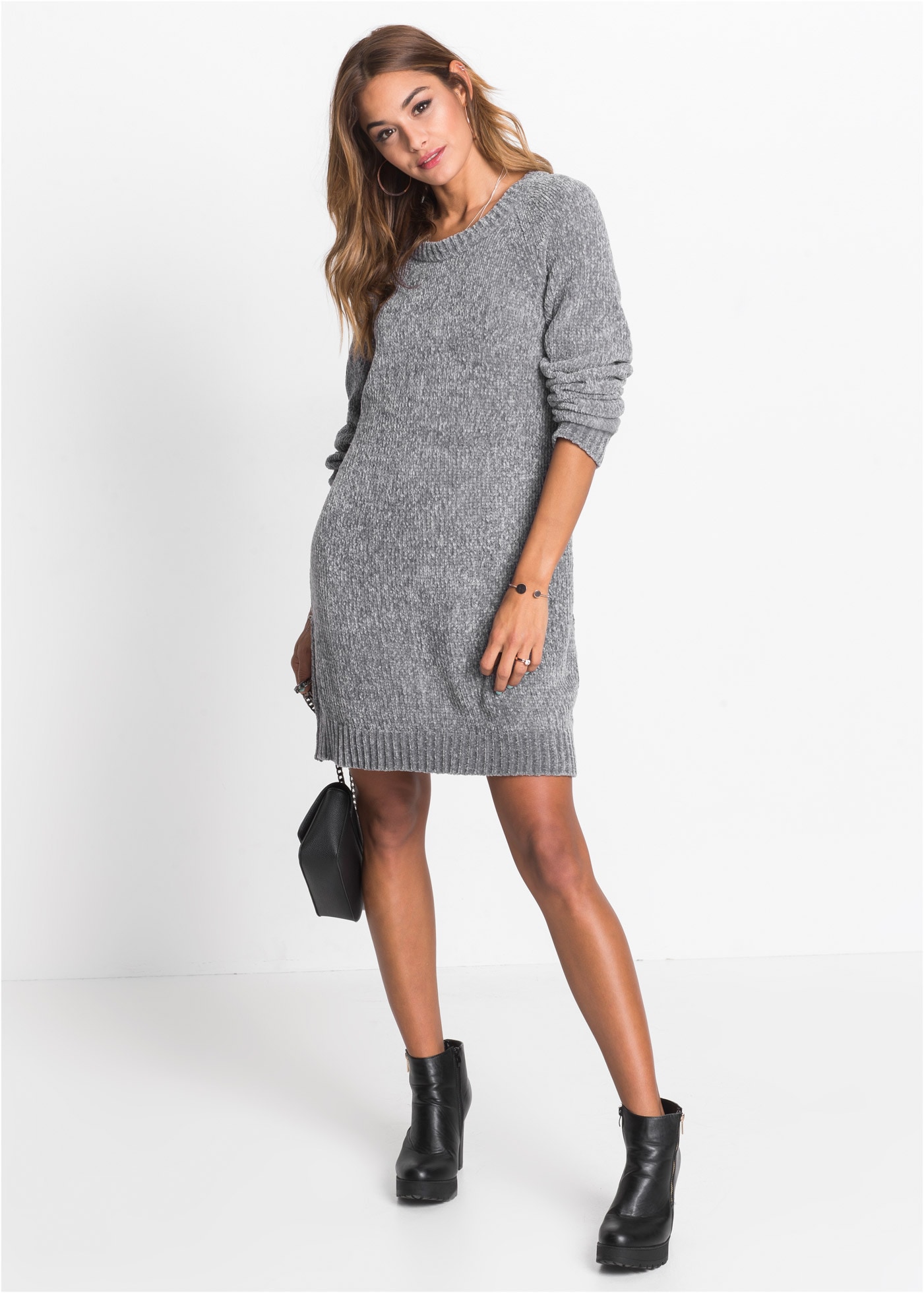 bonprix Strickkleid für den Alltag, aus Polyester, lockere Passform