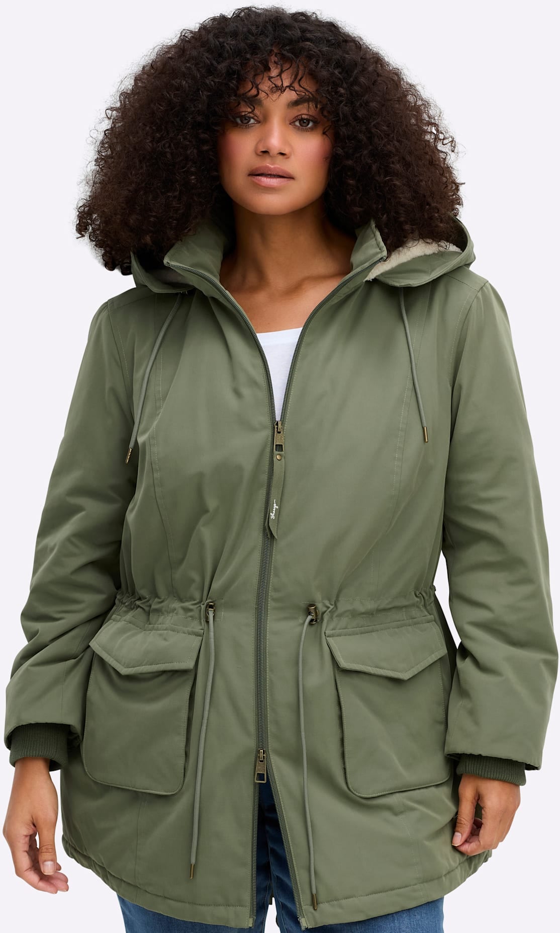 Sheego, Damen, Parka mit Kapuze, khaki, 56, khaki,