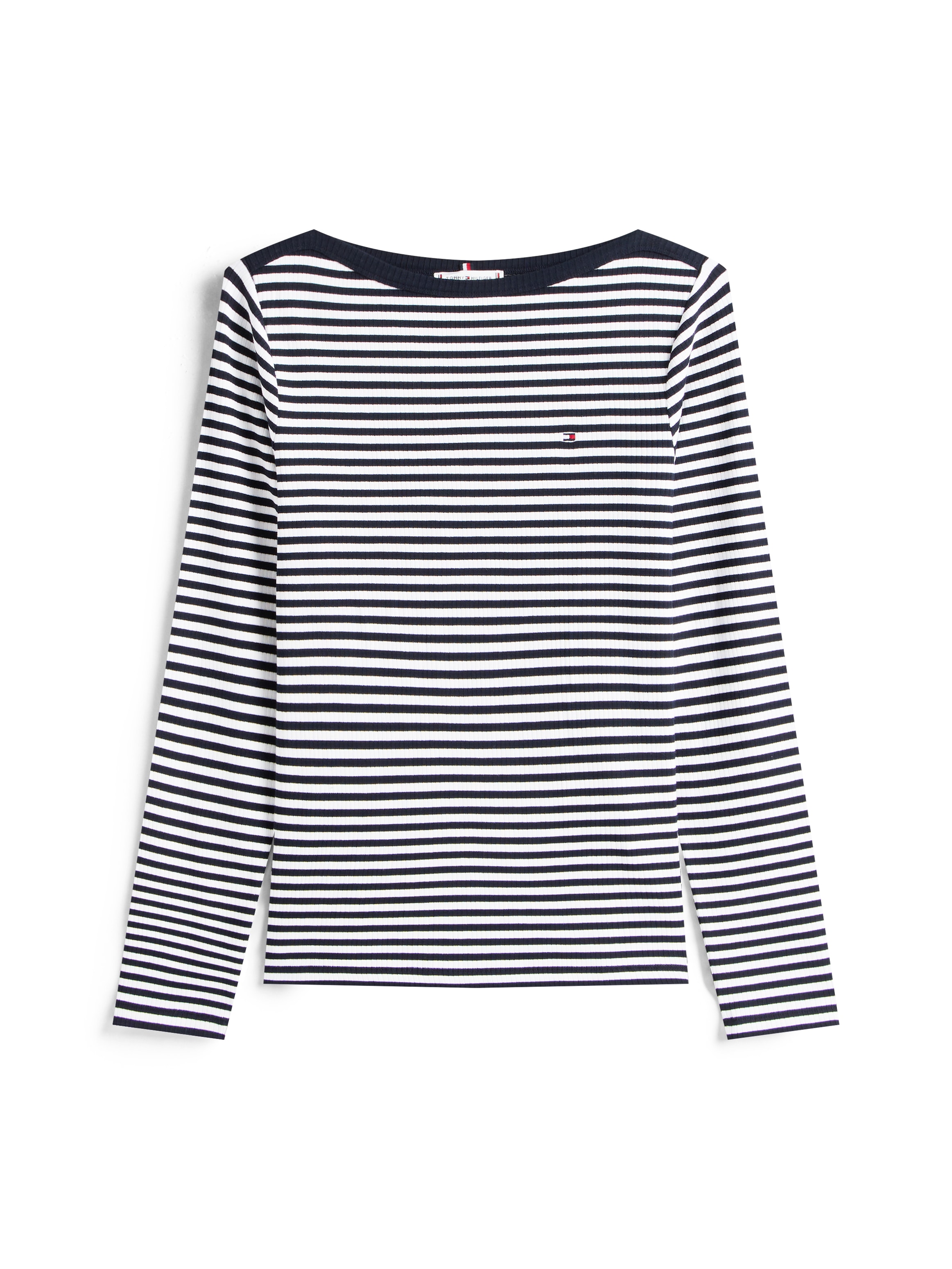 Tommy Hilfiger Langarmshirt »SLIM 5X2 RIB BOAT-NK LS mit U-Boot Ausschnitt und Rippstruktur« unifarben, casual, slim fit, Viskosemix, U-Boot-Ausschnitt