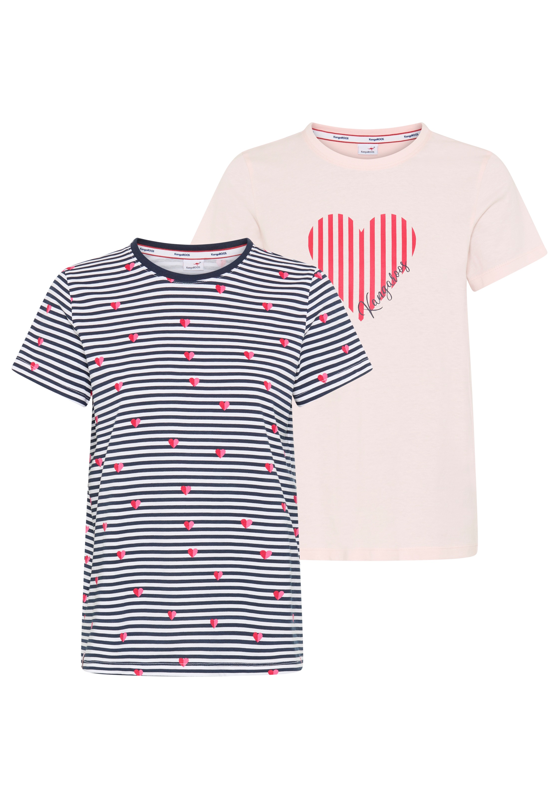 KangaROOS T-Shirt Packung, 2 Kurzarm, Rundhalsausschnitt, mit Herzchendruck