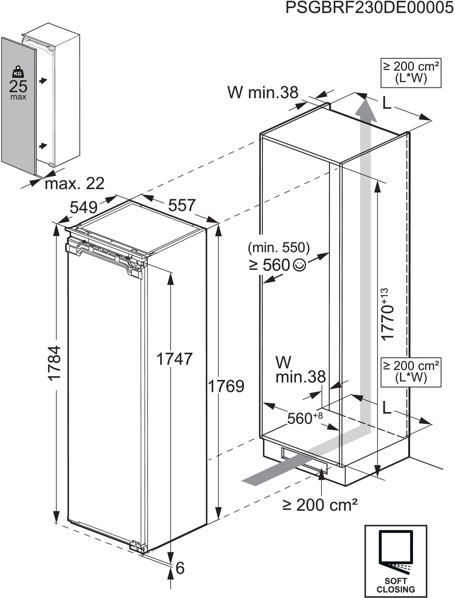 AEG Einbaukühlschrank 9000 »923586301« 176,9 cm hoch 55,7 cm breit LongFresh 0 °C-Zone