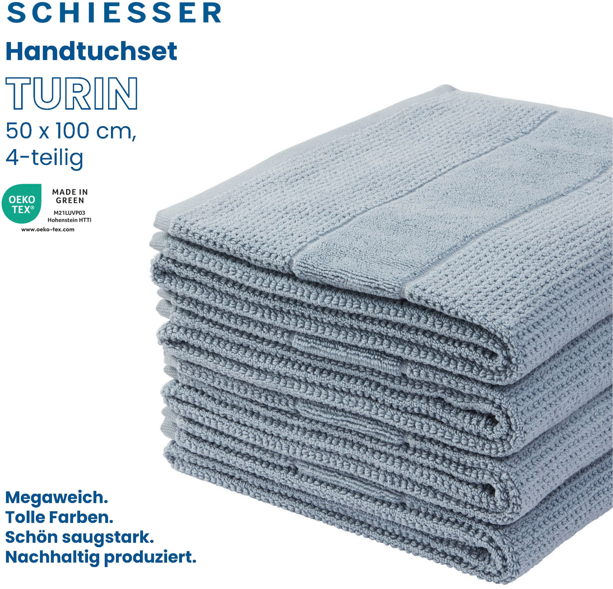 Schiesser Handtücher im St.), aus OEKO-TEX®-zertifiziert (4 4er »Turin IN 100% GREEN Reiskorn-Optik, MADE Set Baumwolle«, by