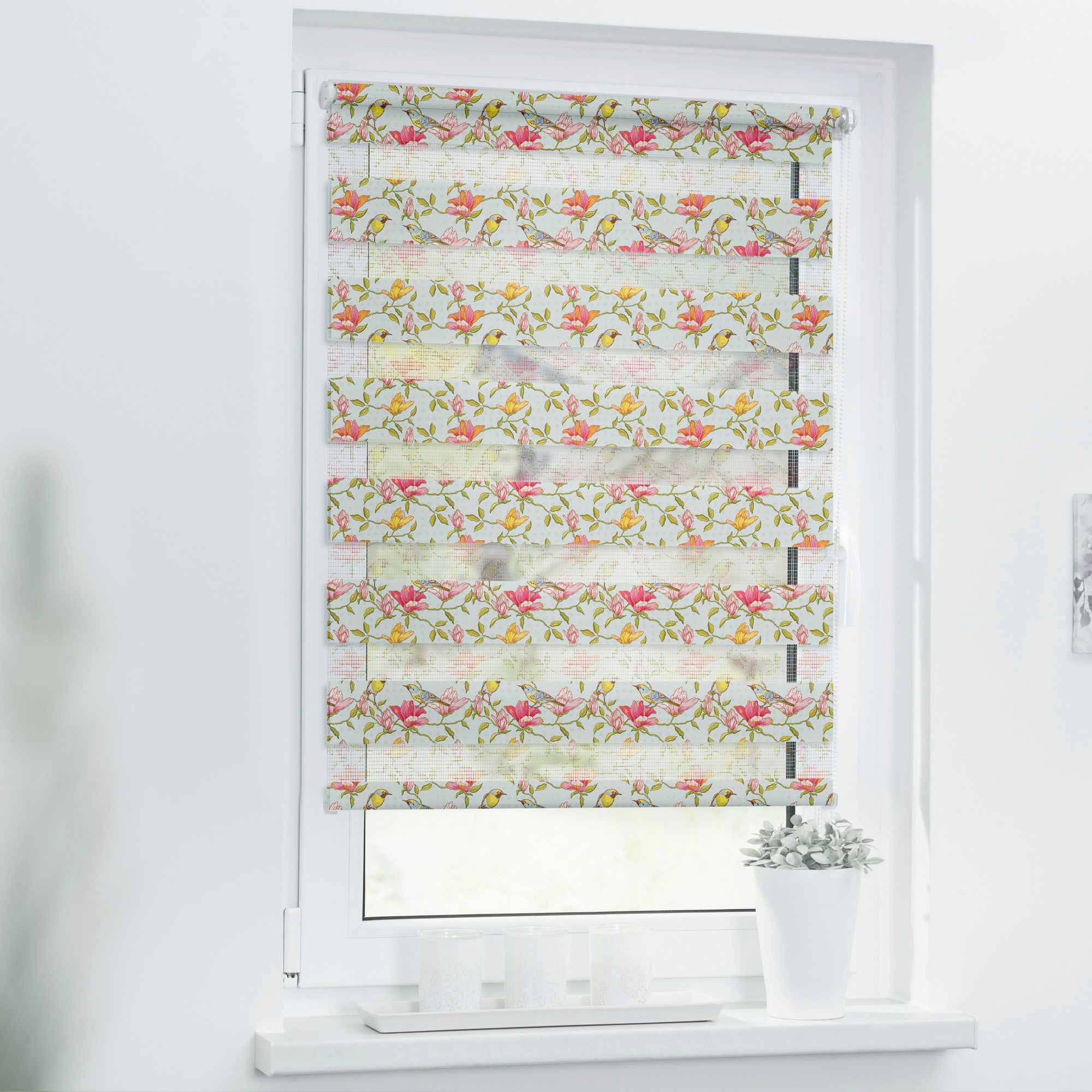 LICHTBLICK ORIGINAL Doppelrollo »Duo Rollo Motiv Birds«, Lichtschutz, ohne Bohren, freihängend, bedruckt
