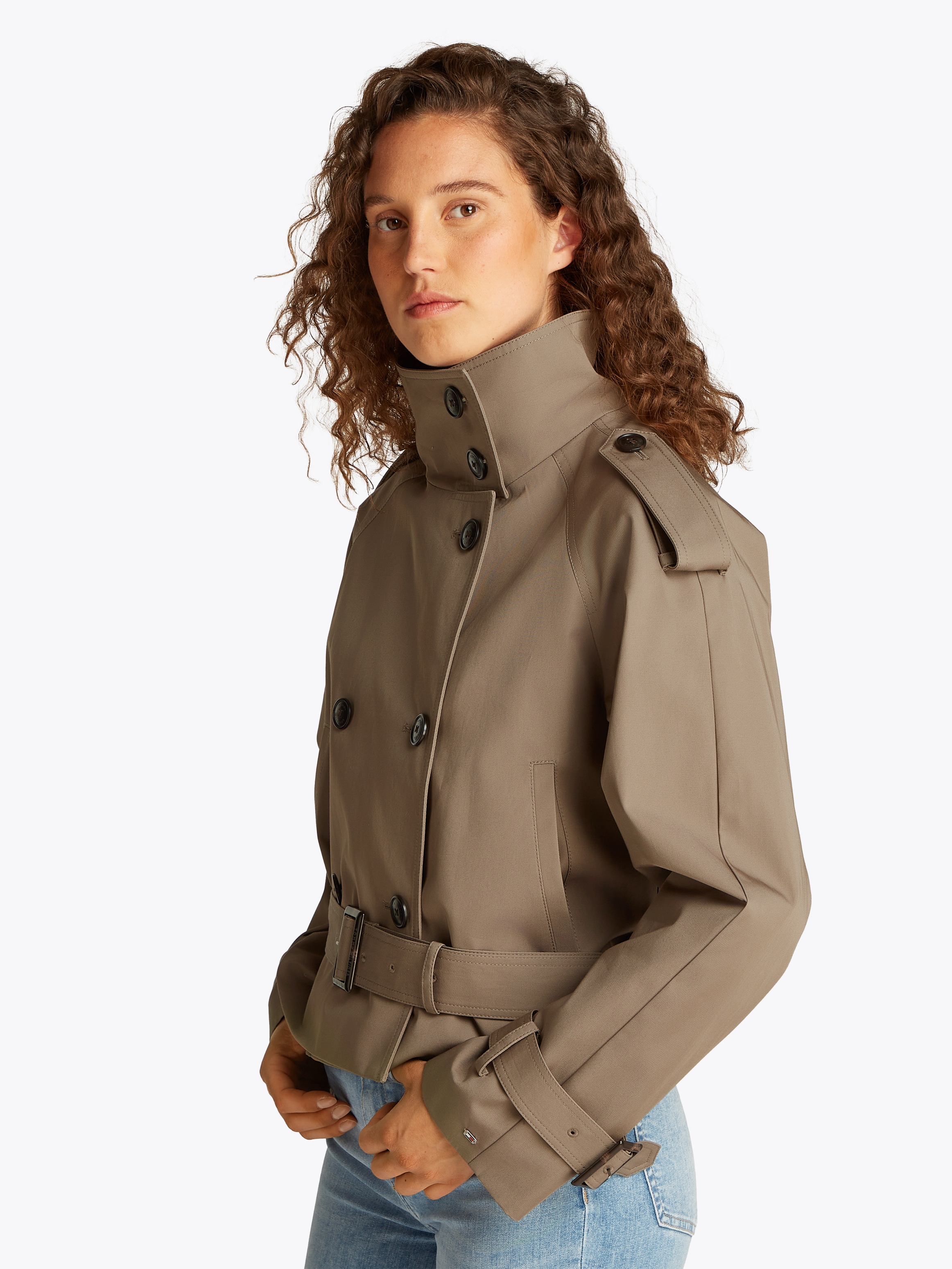 Tommy Hilfiger Kurzjacke »COTTON CROP TRENCH«, mit Gürtel in der Taille, mit Rückenpasse, mit Eingrifftaschen