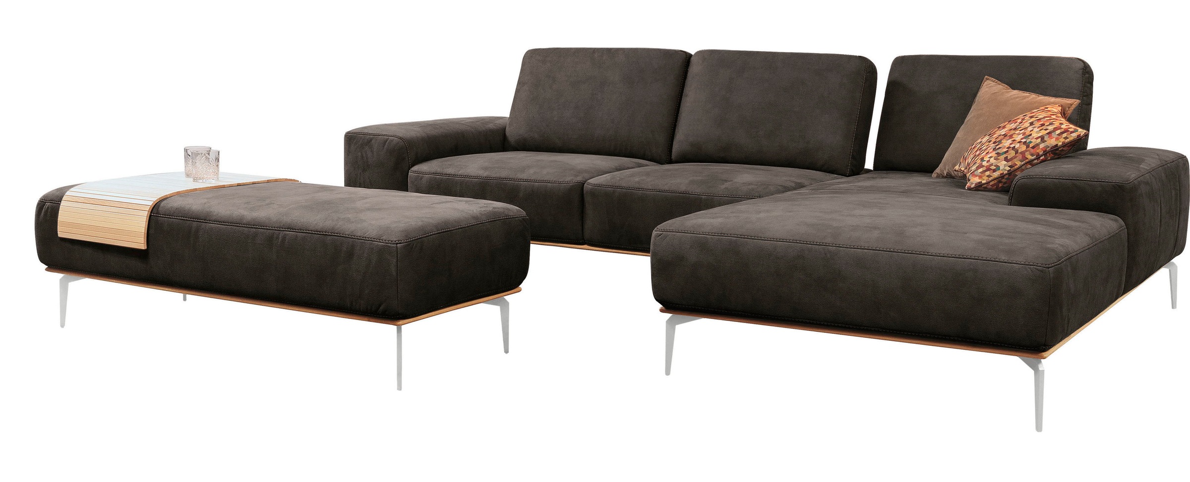W.SCHILLIG Ecksofa »run, Designsofa mit tollem Sitzkomfort, bequem, L-Form«, mit elegantem Holzsockel, Füße in Chrom glänzend, Breite 319 cm