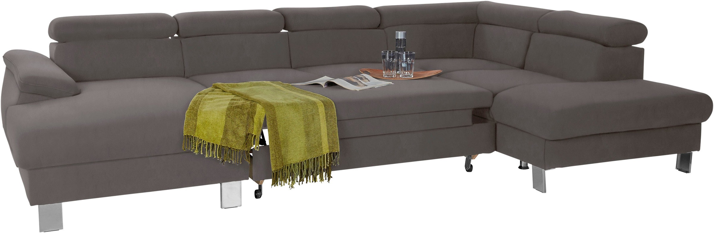 COTTA Polstergarnitur »Komaris U-Form«, (Set), Set bestehend aus: Wohnlandschaft mit Kopfteilverstellung & Hocker