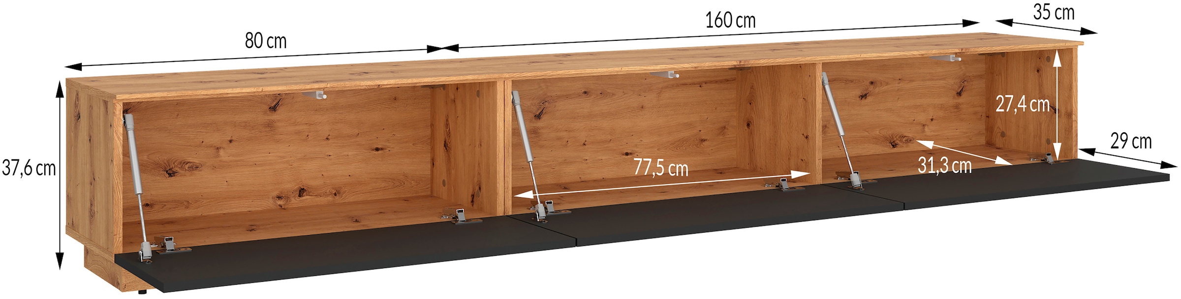 OTTO home Lowboard »3 Klappen und viel Stauraum« hängend oder stehend, grifflos, modern, Breite 240cm