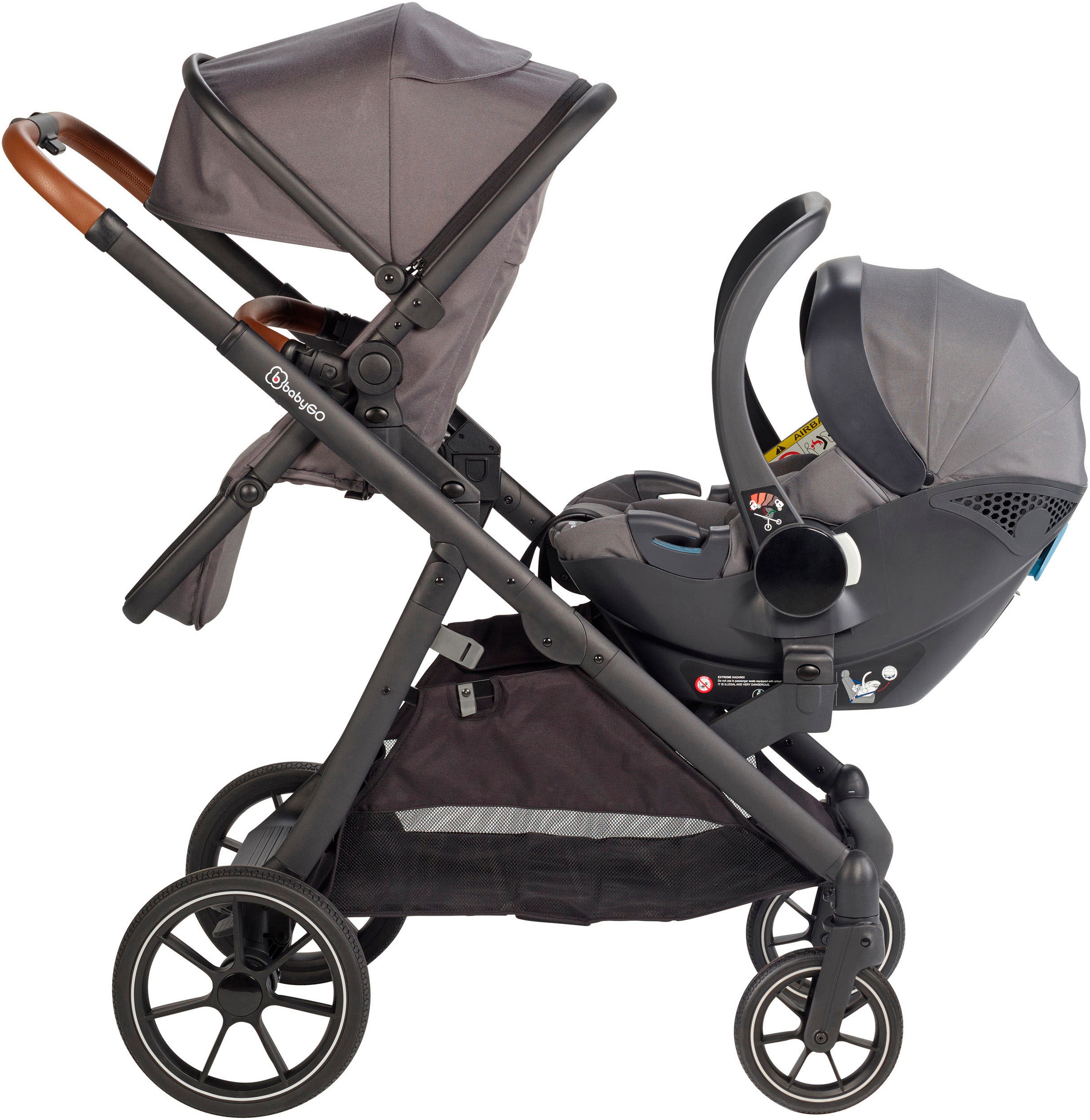 BabyGo Zwillingswagen »Duo«, inklusive Babywannen, Babyschalen, Regebezüge & Wickeltasche