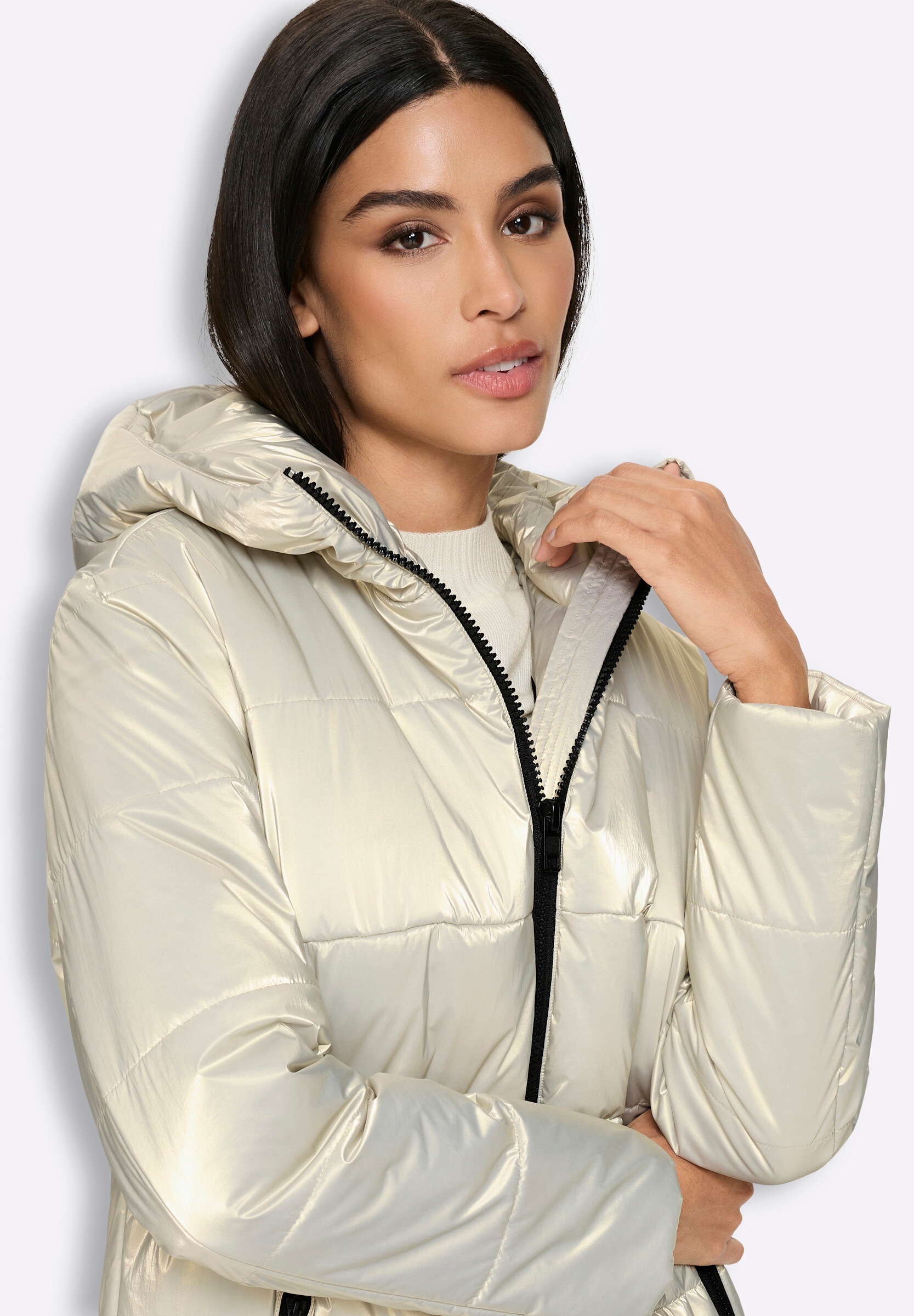 heine Langjacke »Steppmantel Steppmantel in Metallic-Optik« mit Kapuze