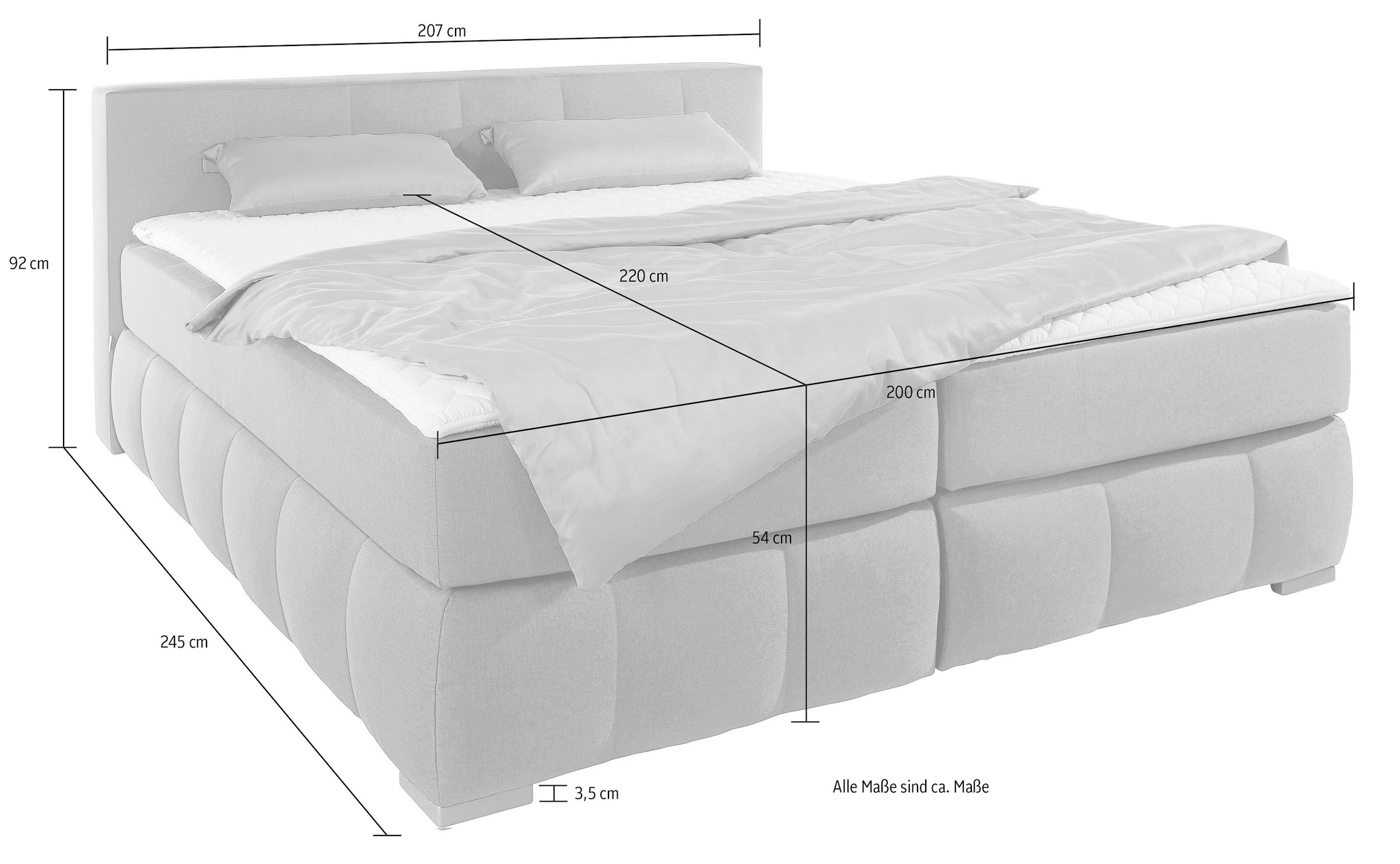 Guido Maria Kretschmer Home&Living Boxspringbett »Chelles«, inkl. Topper, in XXL- Überlänge 220 cm, Unterbox mit feine Wölbung