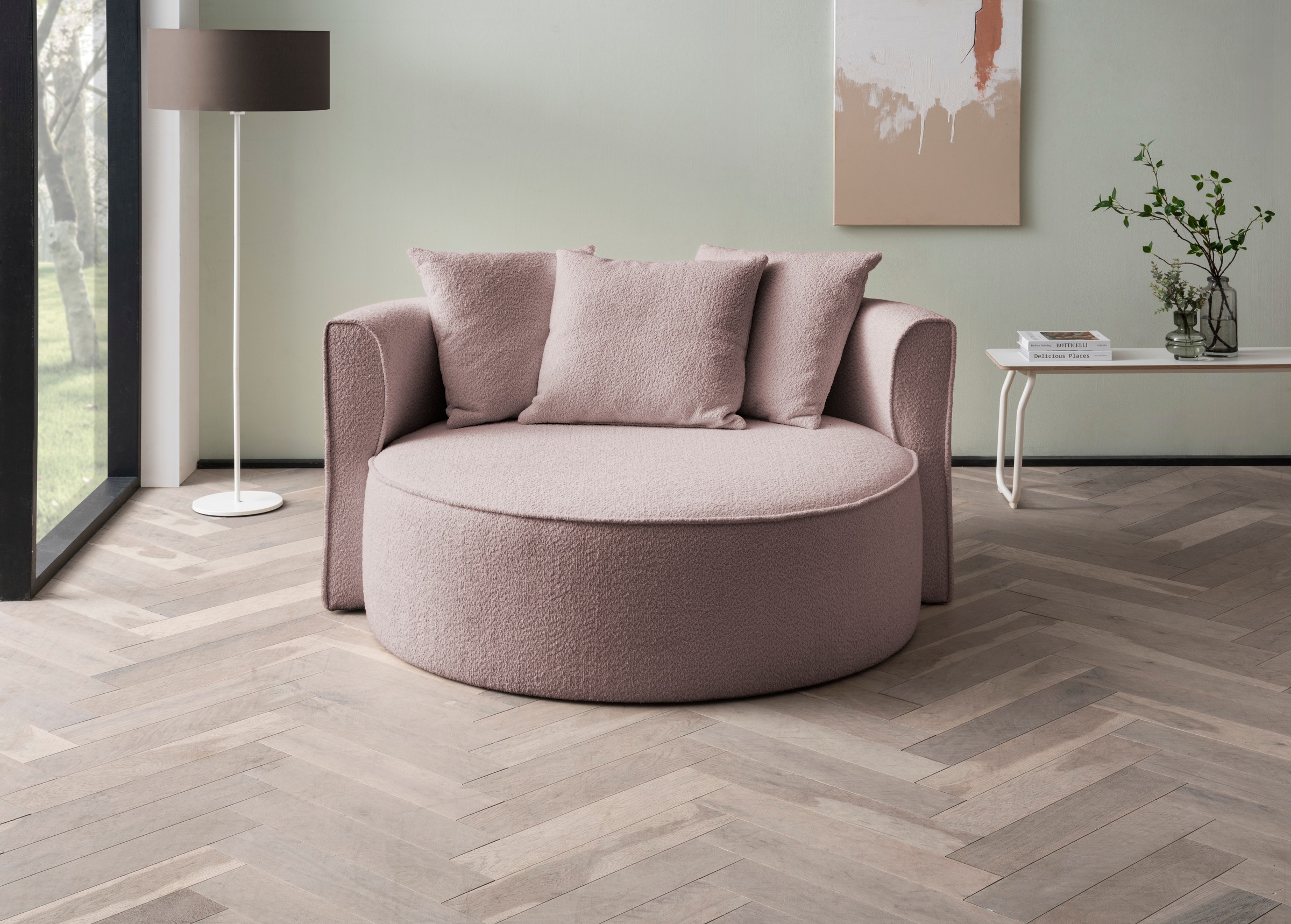 LeGer Home by Lena Gercke XXL-Sessel »ISALIE, Sessel in modernen Farben, Lesesessel, Loveseat, Big-Sessel«, trendige Stoffe, mit 3 Zierkissen, große Sitzfläche, Hocker optional