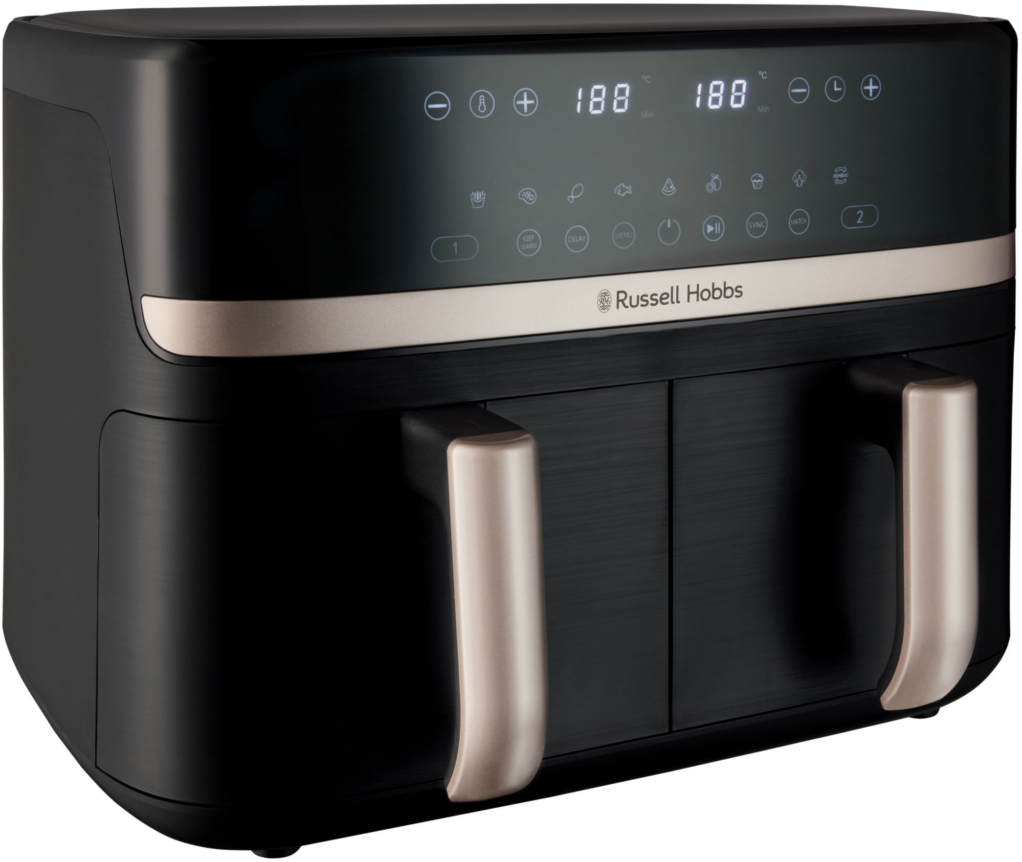 Russell Hobbs 27680-56 SatisFry Air 9L Doppel-Heißluftfritteuse (9 l Fassungsvermögen, 2800 Watt, 9 Programme, Touch-Display)