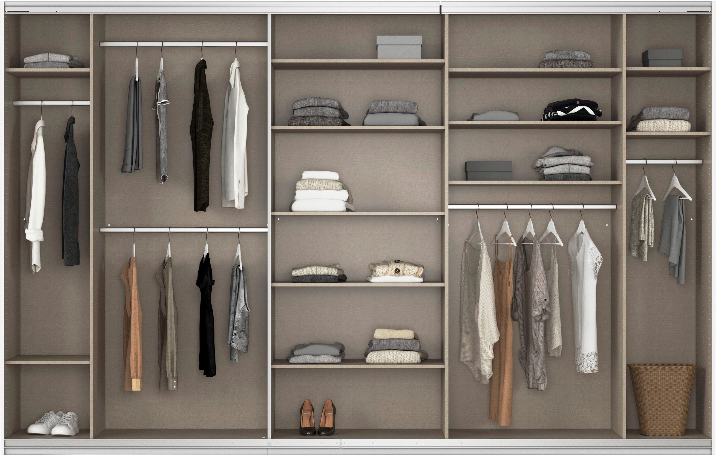rauch Schwebetürenschrank »Kleiderschrank Kleiderschränke Schrank Garderobe AGORDO mit Glasfront«, durchdachte Innenausstattung, in 4 Breiten und 2 Höhen MADE IN GERMANY