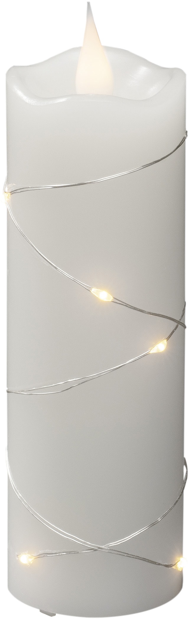 KONSTSMIDE LED-Kerze »Weihnachtsdeko«, LED Echtwachskerze weiß, mit 3D Flamme und silberfb. Draht umwickelt